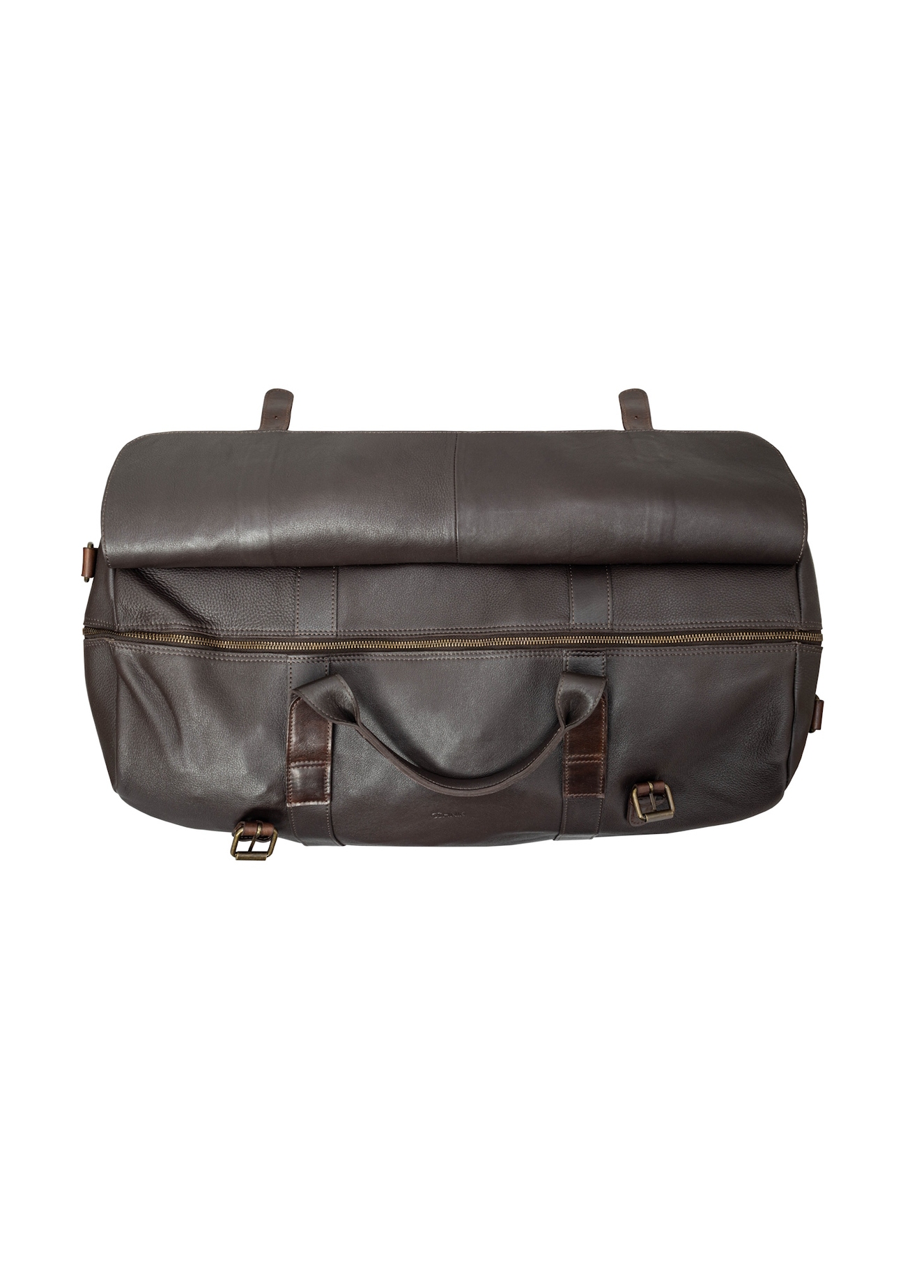 Brown leather travel bag TORMS-0520-1H(Z26), top view of the product on a white background.