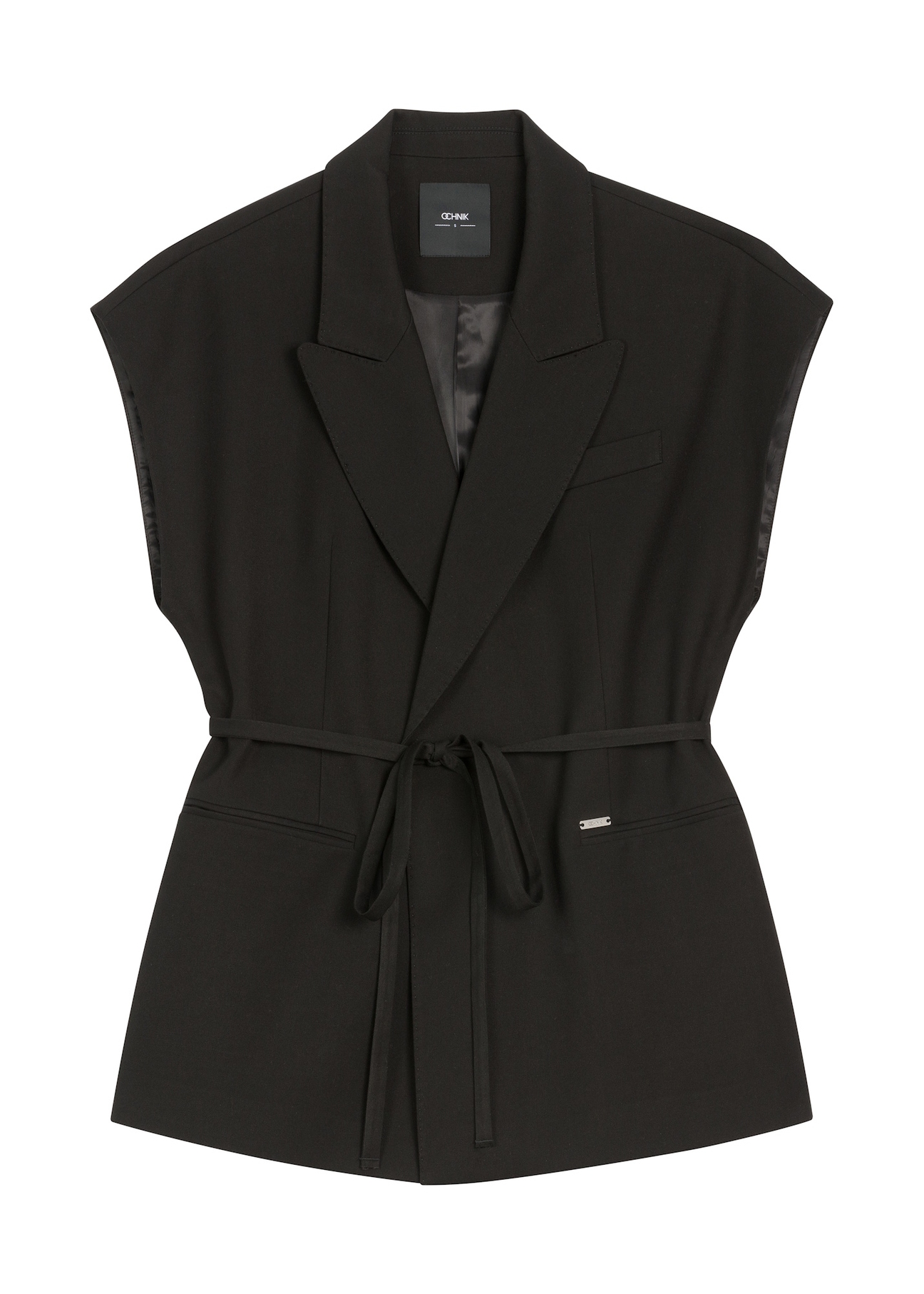 Black oversize women's suit vest KAMDT-0039-99(Z26), front product view on white background.