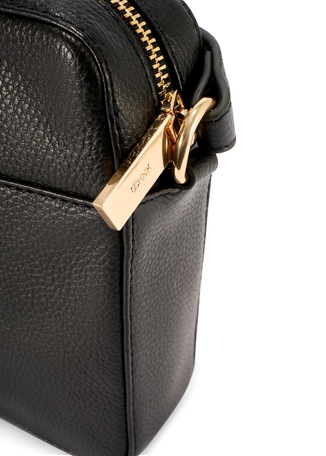 Black small leather women's handbag TORES-1269-9I(W26), close-up of the product detail on a white background.