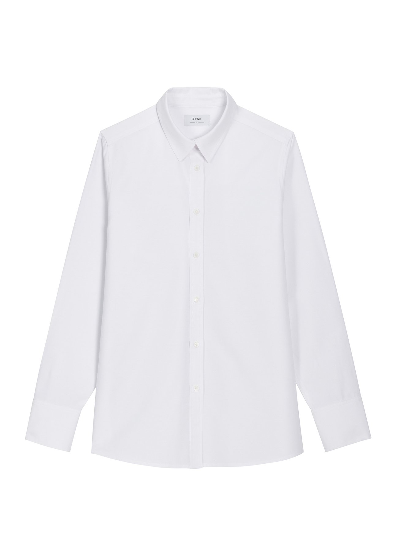 White women's long sleeve shirt KOSDT-0196-0A(Z26), front product view on white background.