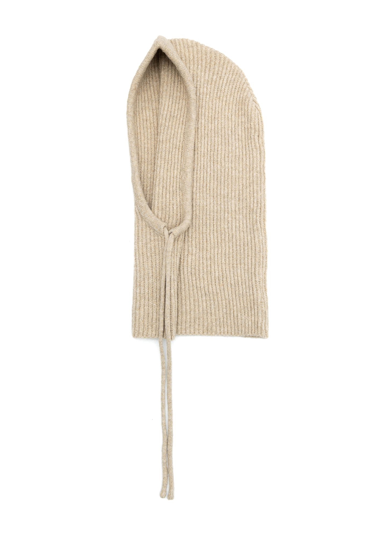 Beige women's scarf with hood SZADT-0215-80(Z25) - front product view on white background.
