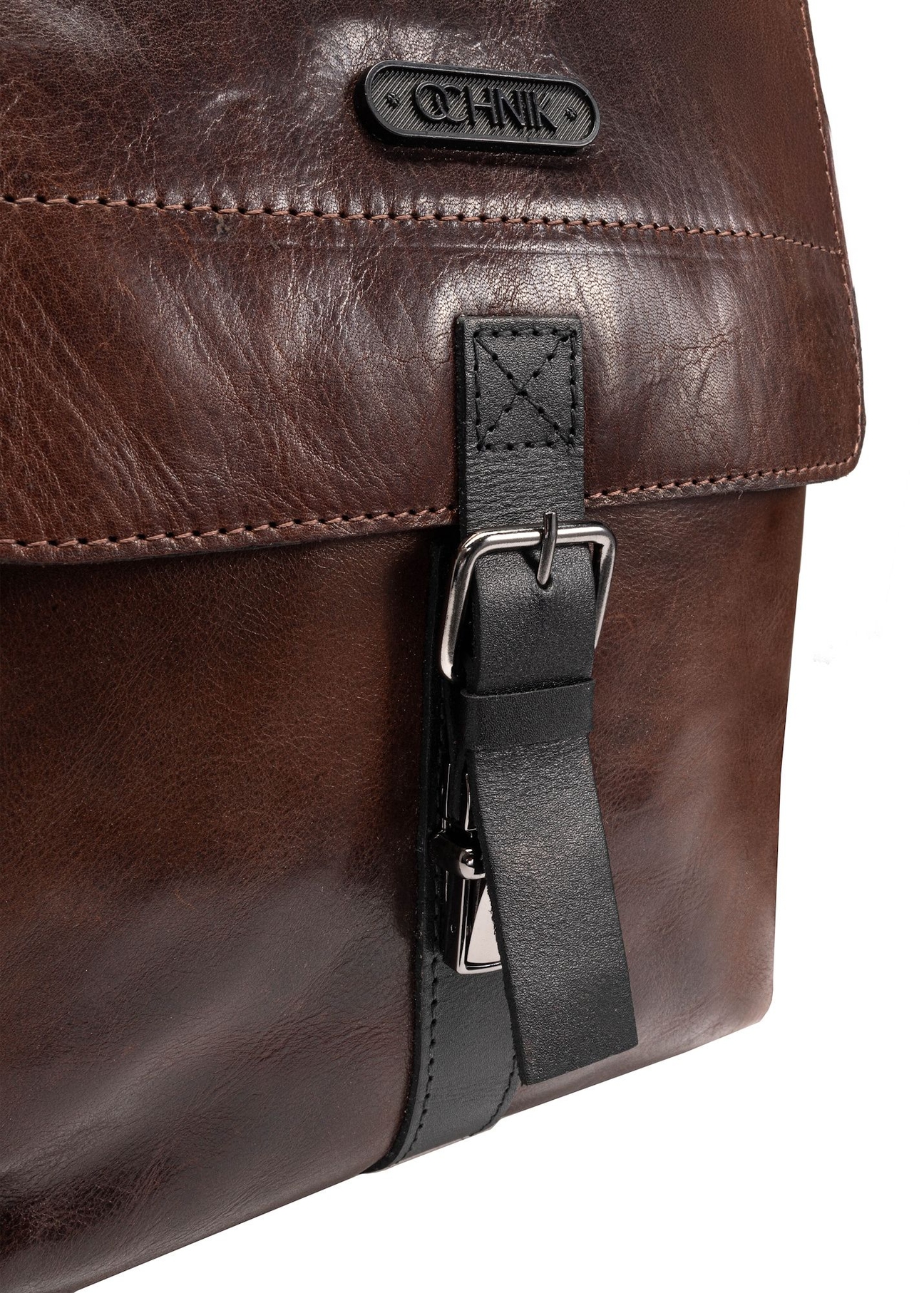 Brown men's leather bag TORMS-0104-1H(W26), close-up of the product detail on a white background.