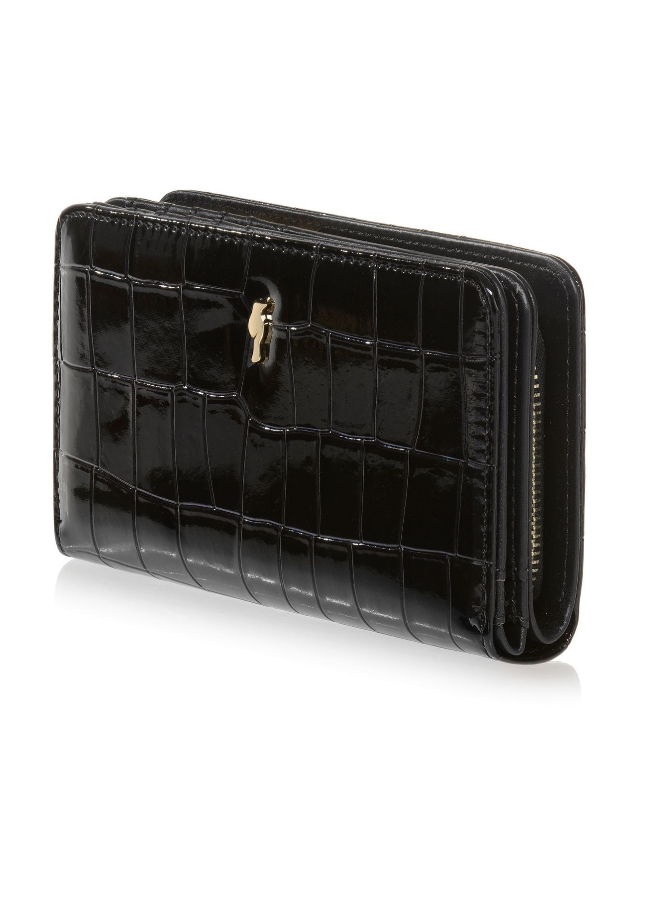Black croco women's wallet POREC-0353A-9G(Z26) diagonal product view on white background.