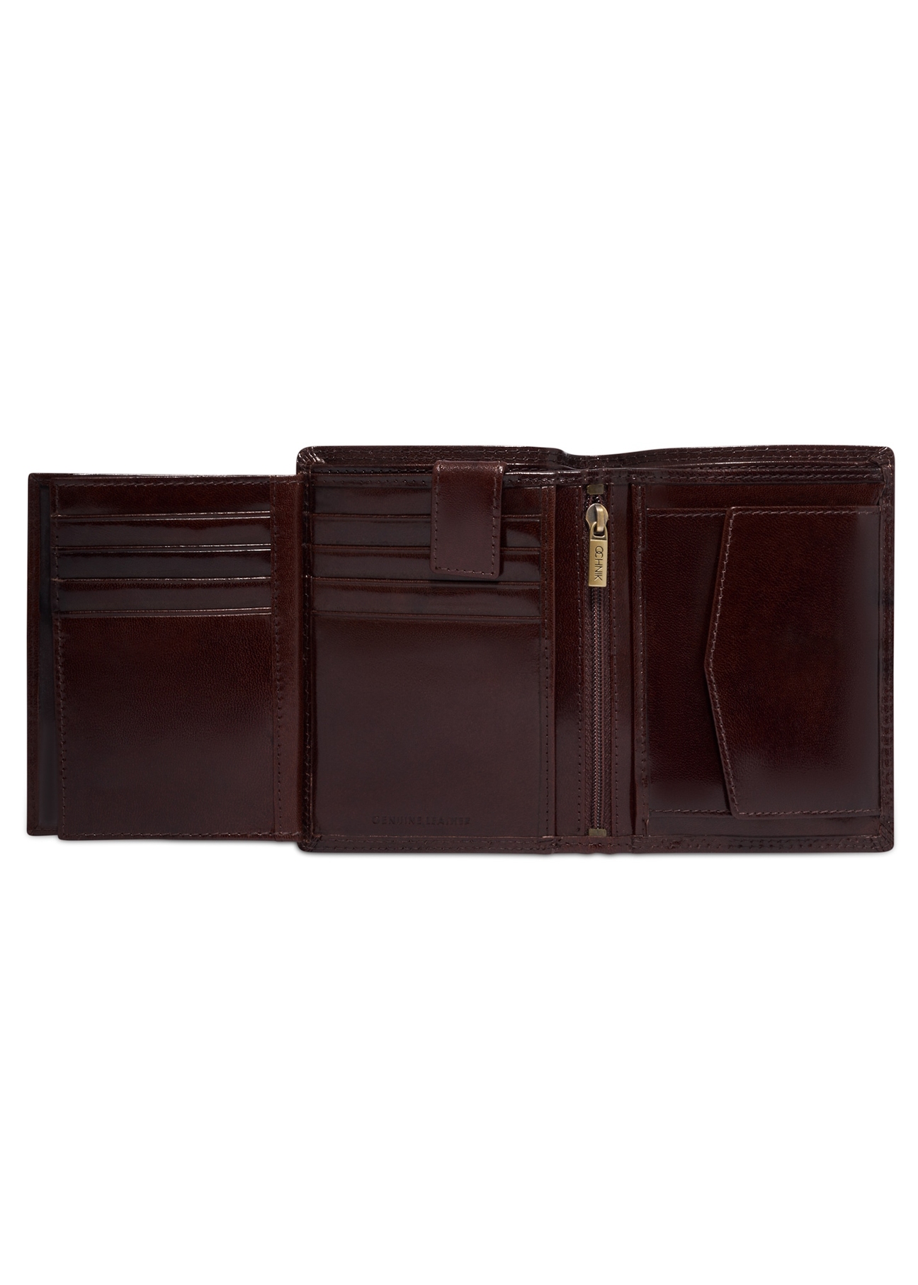 Men's brown leather wallet PL-190-1H(KS), product view inside on white background.
