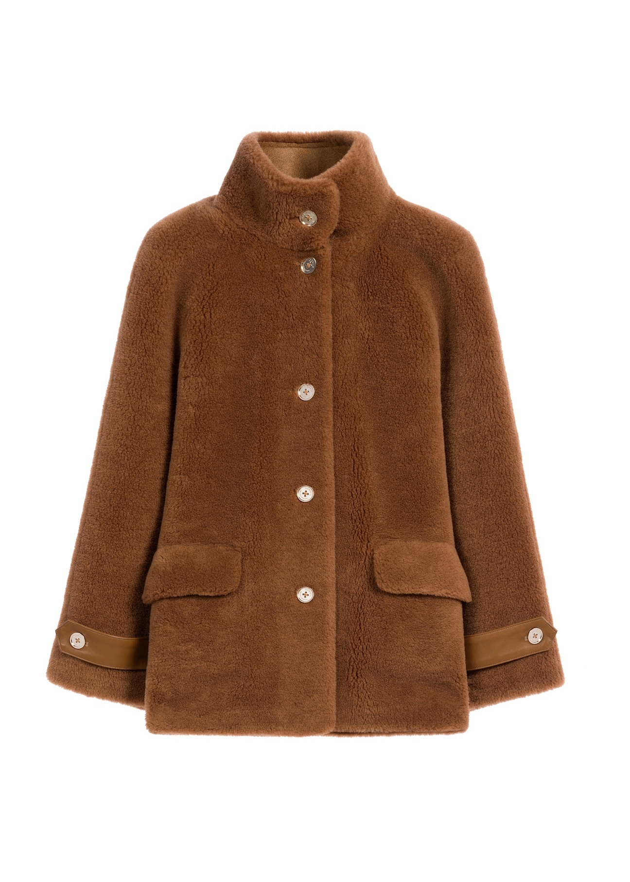 Women's woolen fur coat in camel color FUTDW-0032-24(Z25), front product view on white background.
