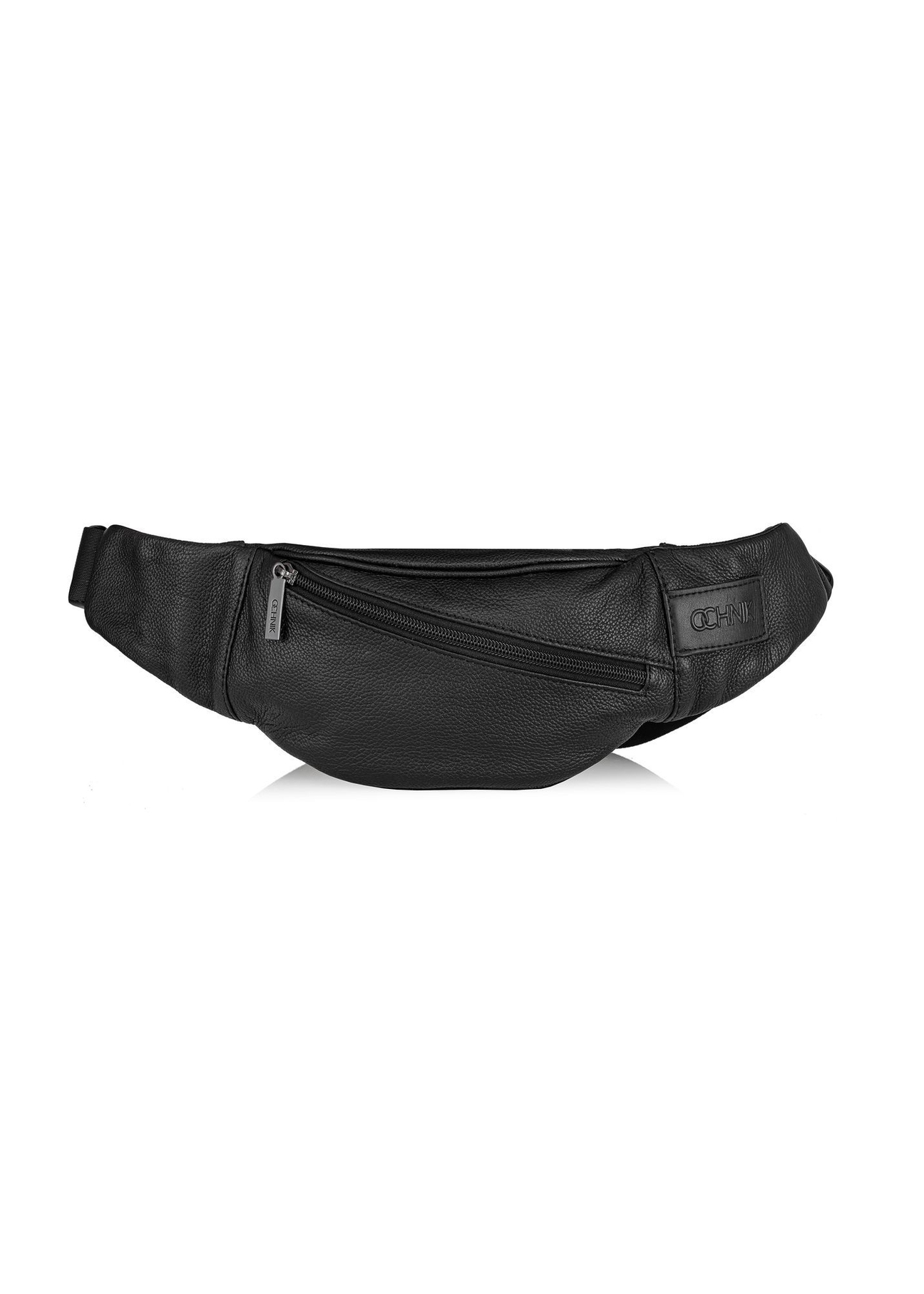Men's black leather waist bag TORMS-0440B-99(Z25), front product view on white background.