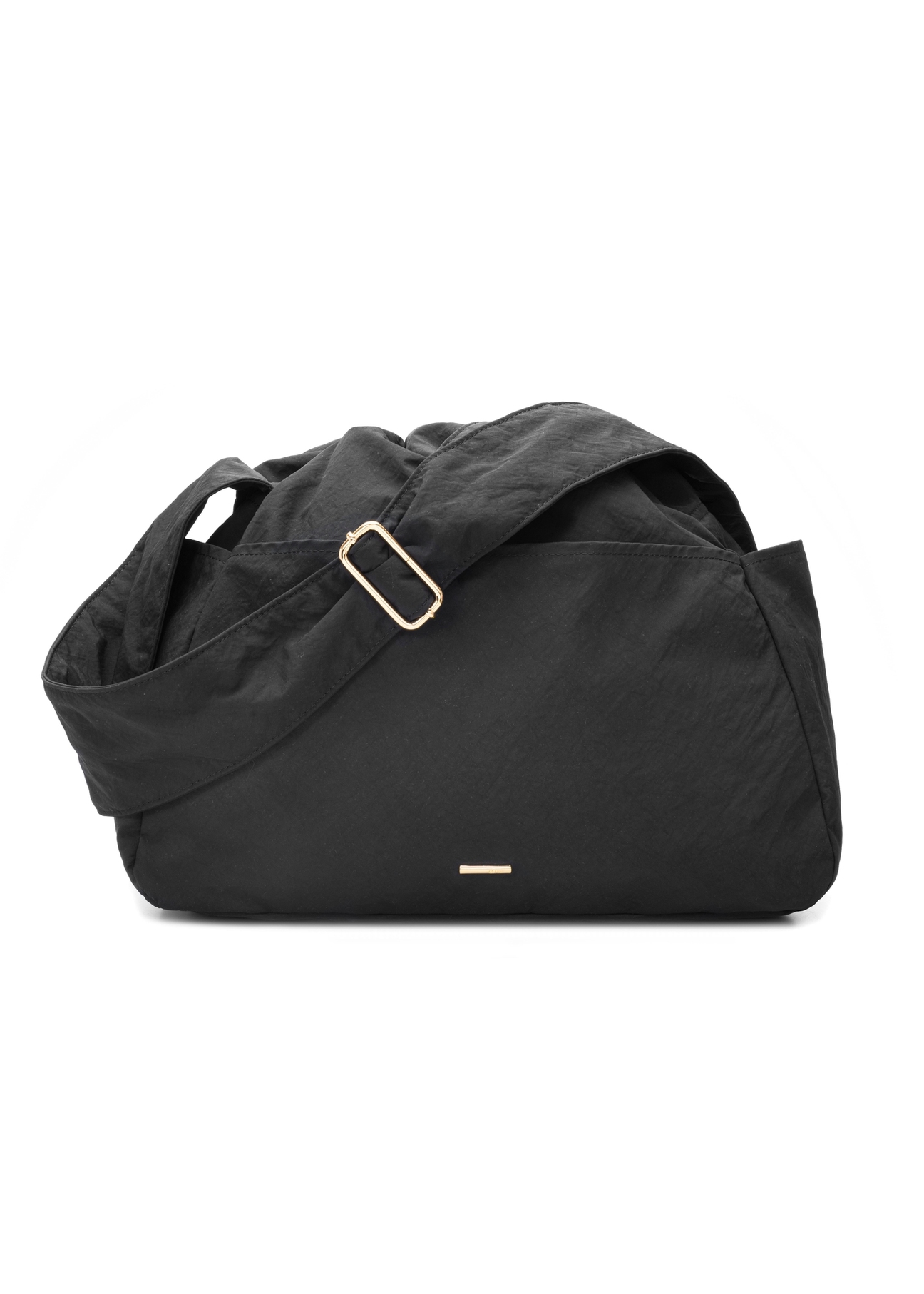 Black nylon bucket bag TOREN-0337-99(W26), front product view on white background.