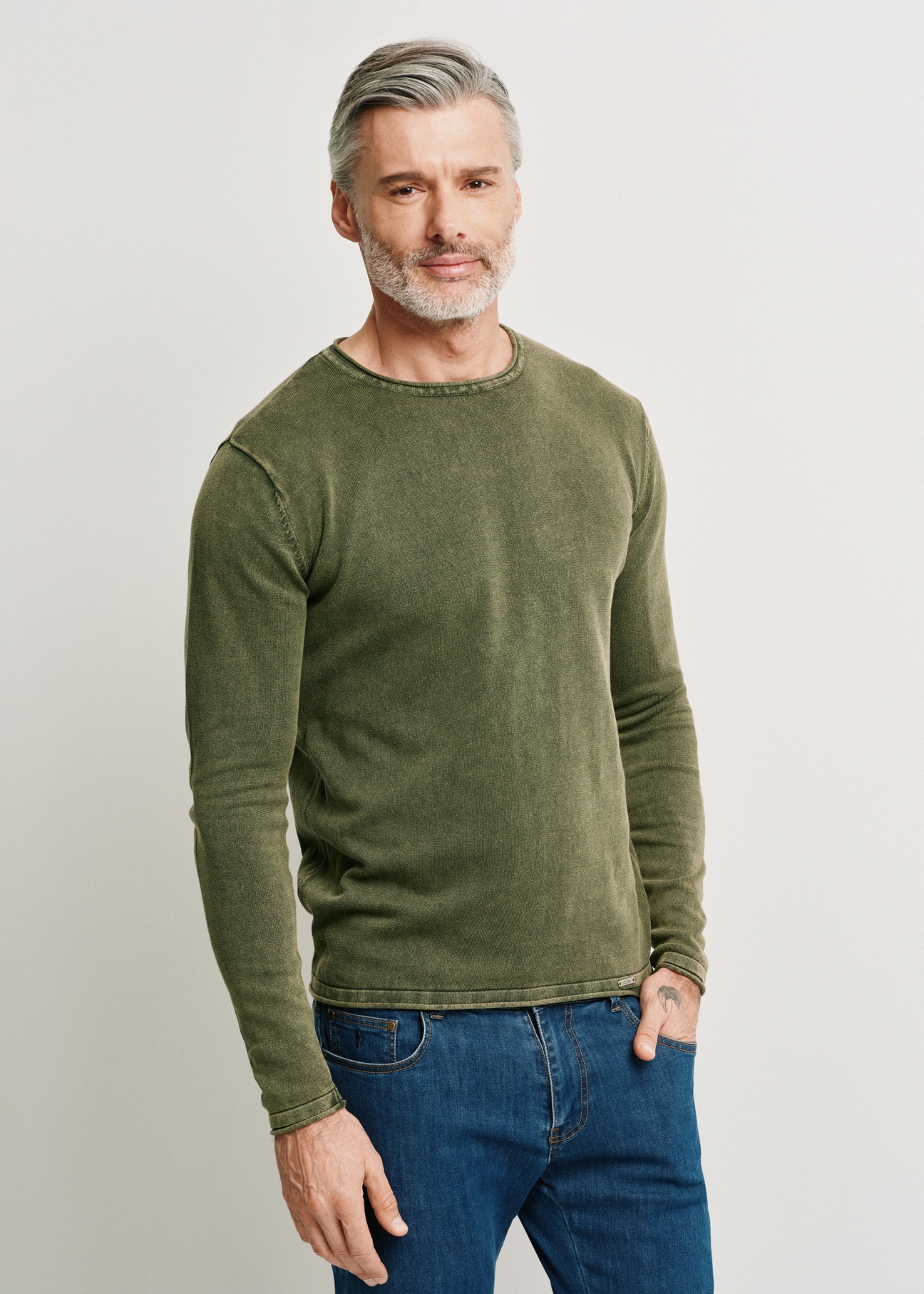 Green cotton men's sweater SWEMT-0100-55(W24)-02