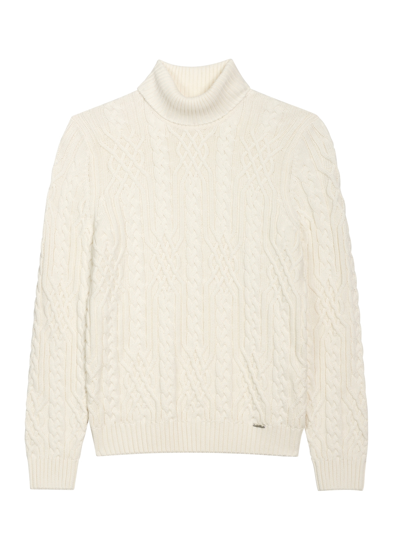 Cream men's turtleneck with decorative weave SWEMT-0206-0B(Z26), front product view on white background.