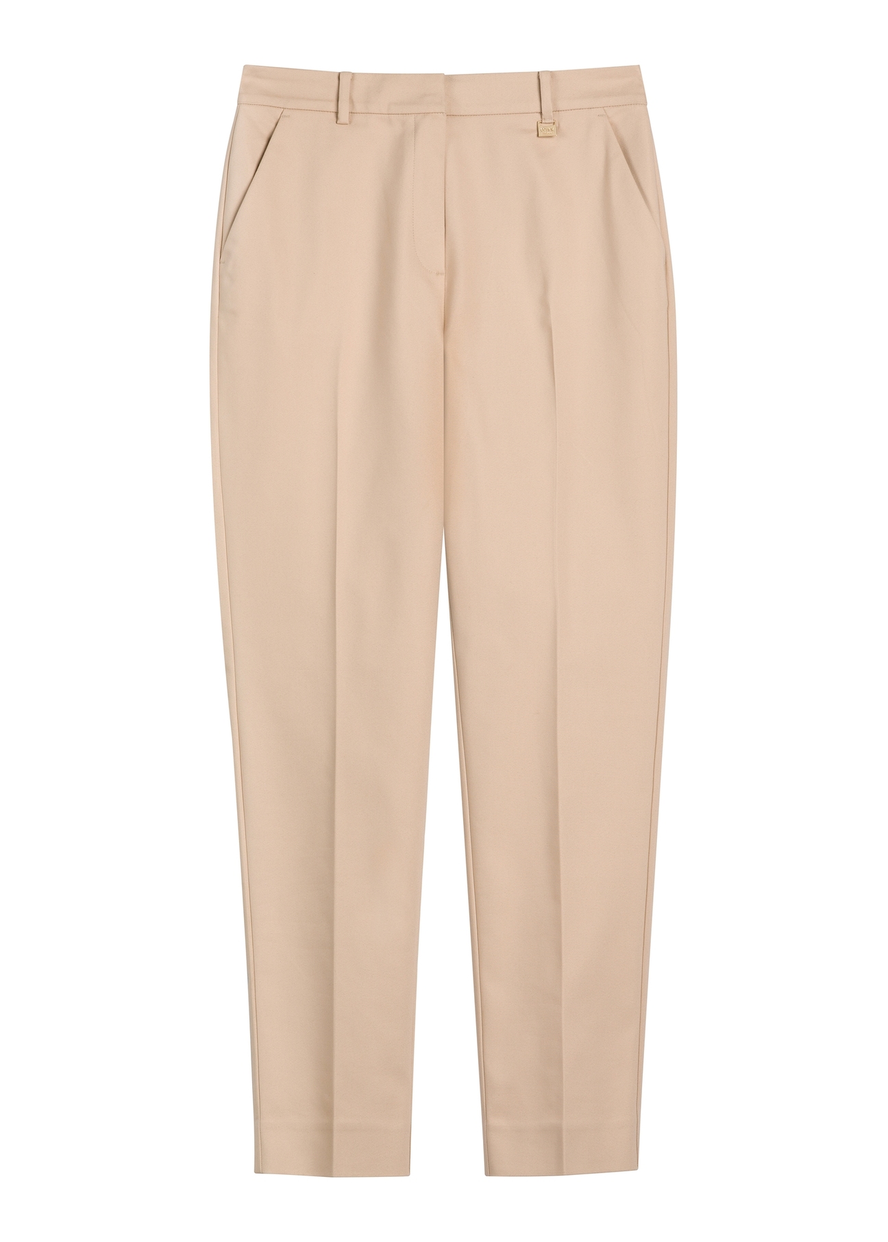 Beige women's pleated trousers SPODT-0090-1B(W26), front product view on white background.