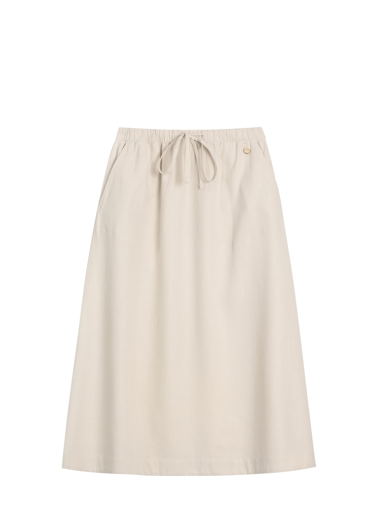 Beige viscose and linen skirt SPCDT-0124-1A(W26) - front product view, on white background.