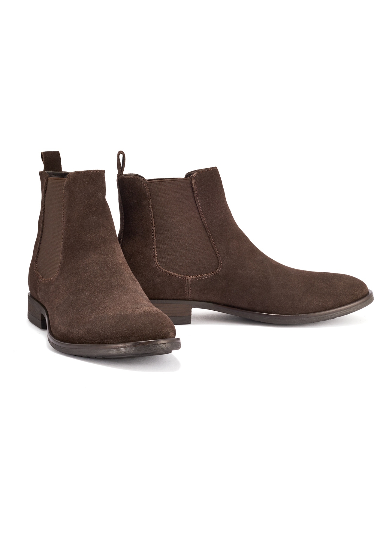 Brown suede men's Chelsea boots BUTYM-0463-90(Z25), diagonal product view on white background.