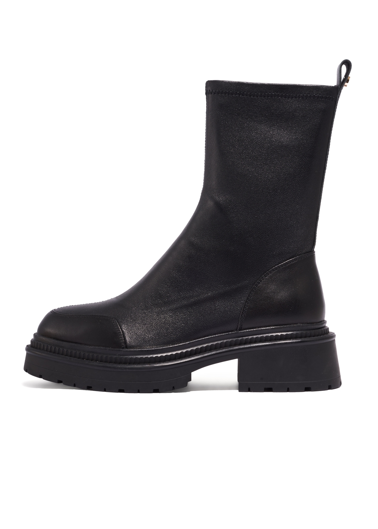 Black leather women's ankle boots BUTYD-1324-99(Z26), side view of the product on a white background.