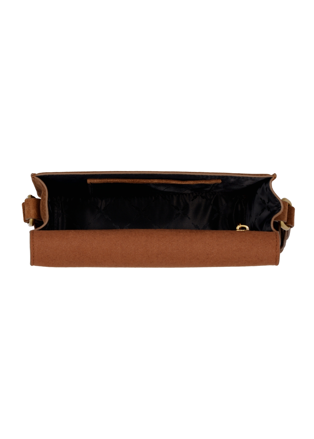 Cognac-colored suede women's handbag TORES-1356-1F(Z26), product view inside on white background.