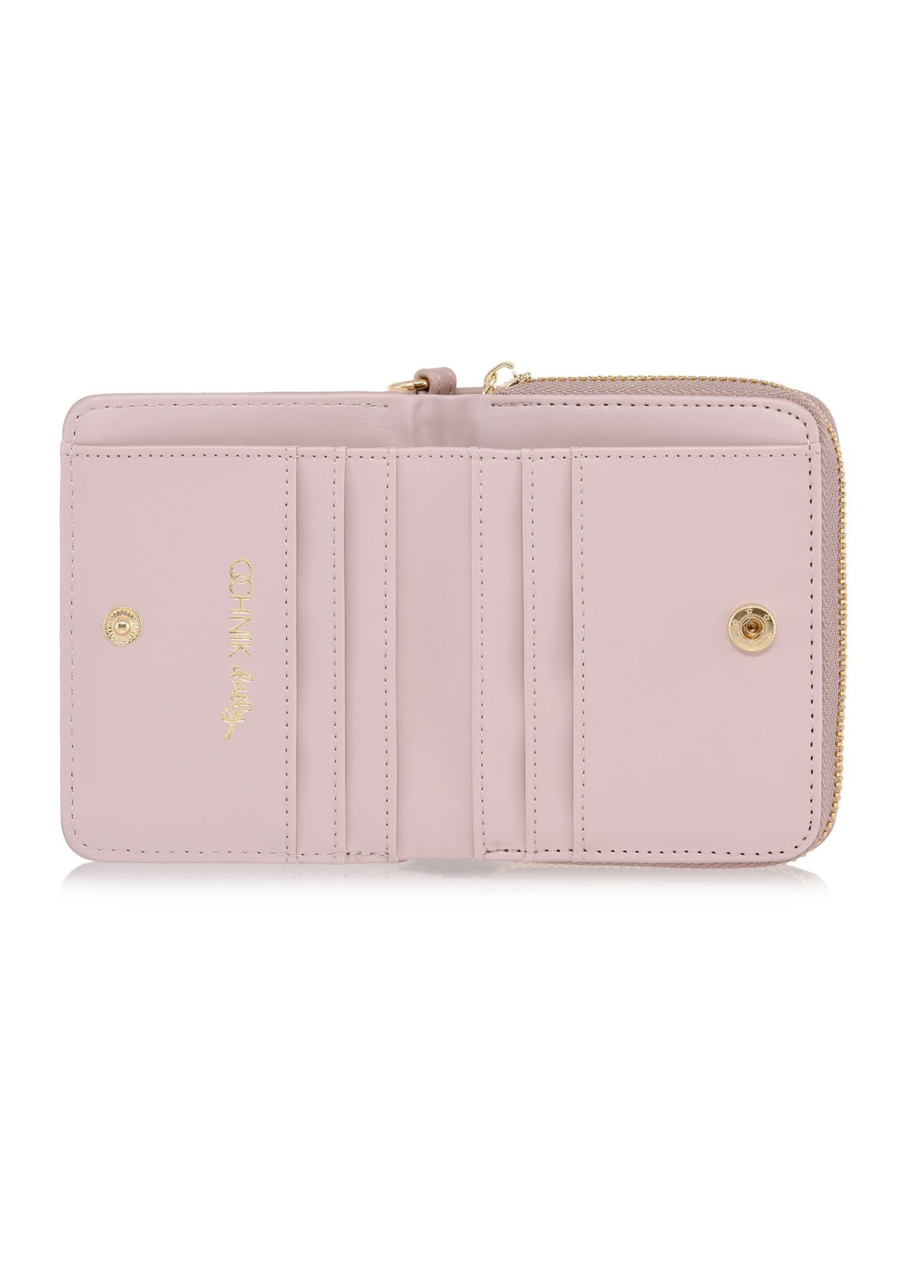 Small pink women's wallet with handle POREC-0395A-31(Z25), product view inside on white background.