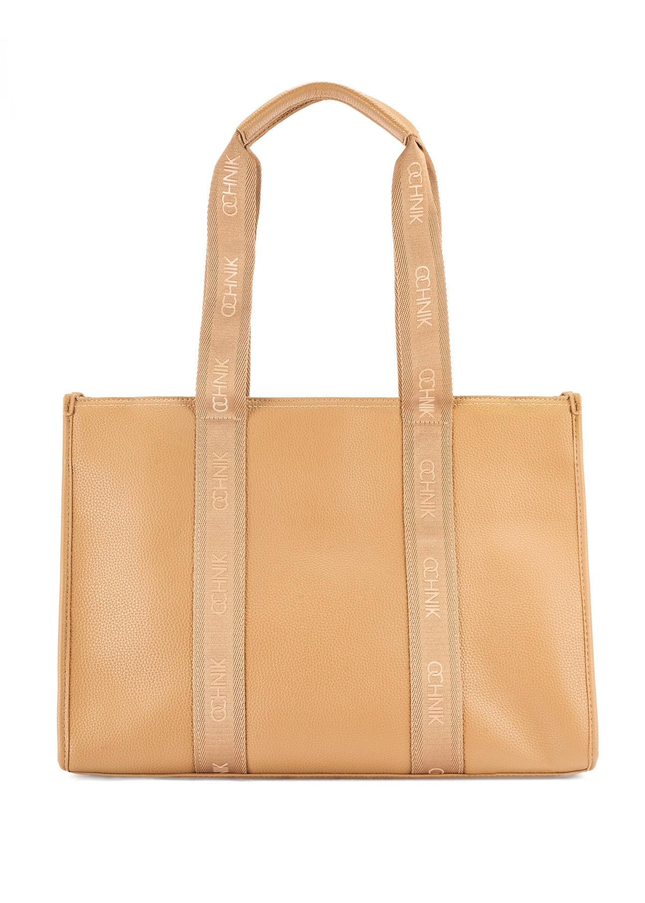 Large camel shopper bag TOREC-0977 A-24(Z 25), product view from the back on a white background.