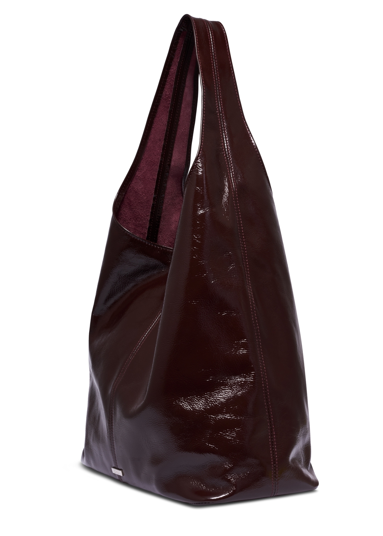Burgundy leather shopper bag TORES-1372-4D(Z26), diagonal product view on white background.