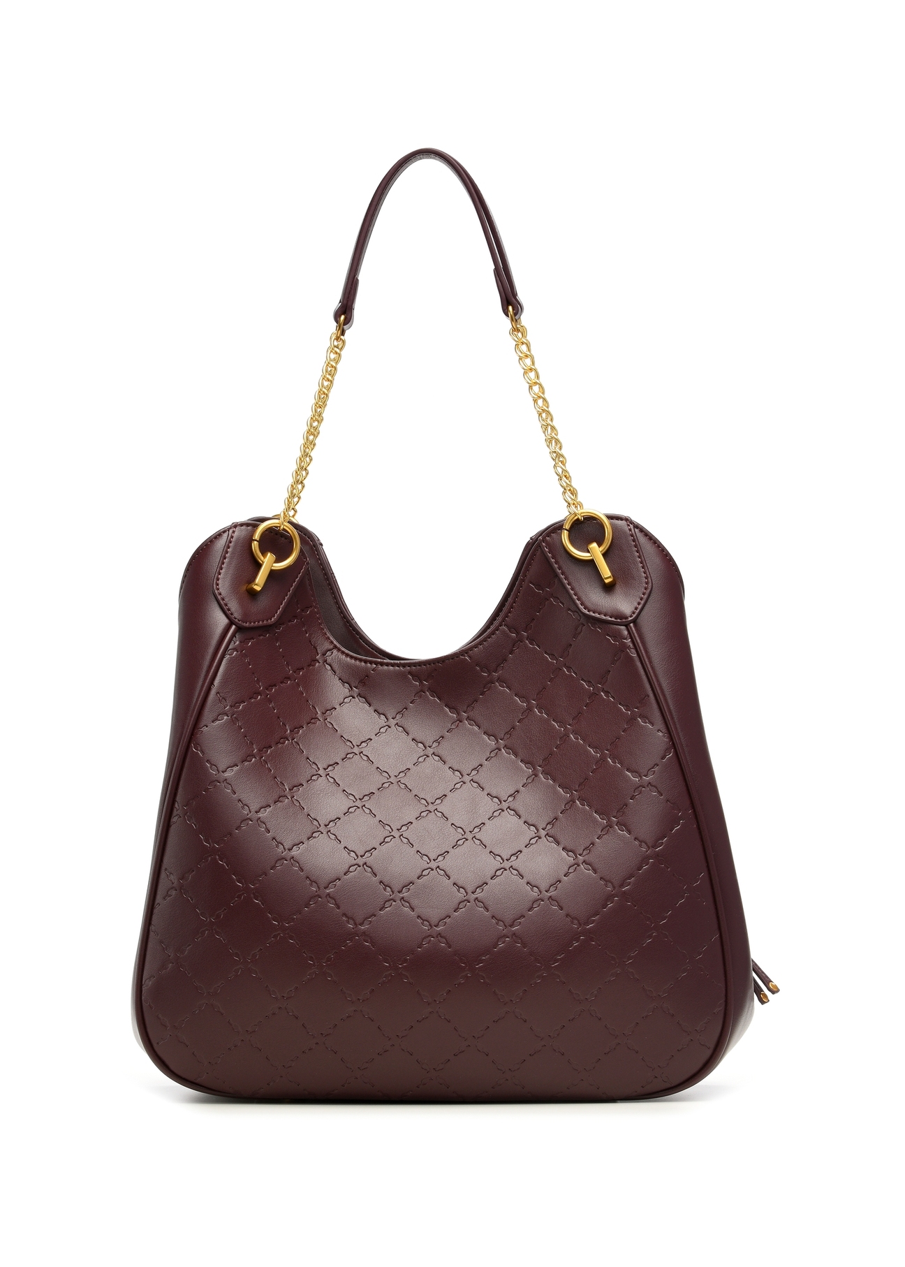 Women's burgundy shopper bag with monogram TOREC-1283-4P(Z26), product view from the back on a white background.