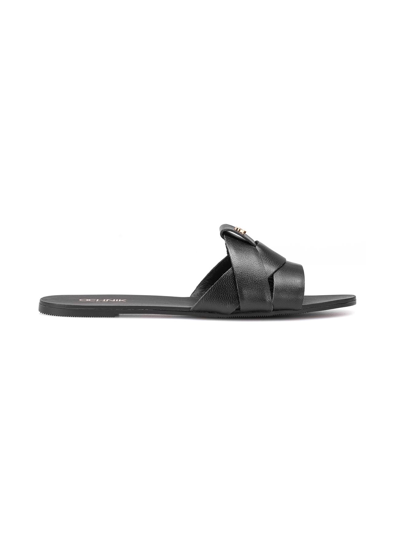 Women's black braided flip-flops BUTYD-0903C-99(W26), side view of the product on a white background.