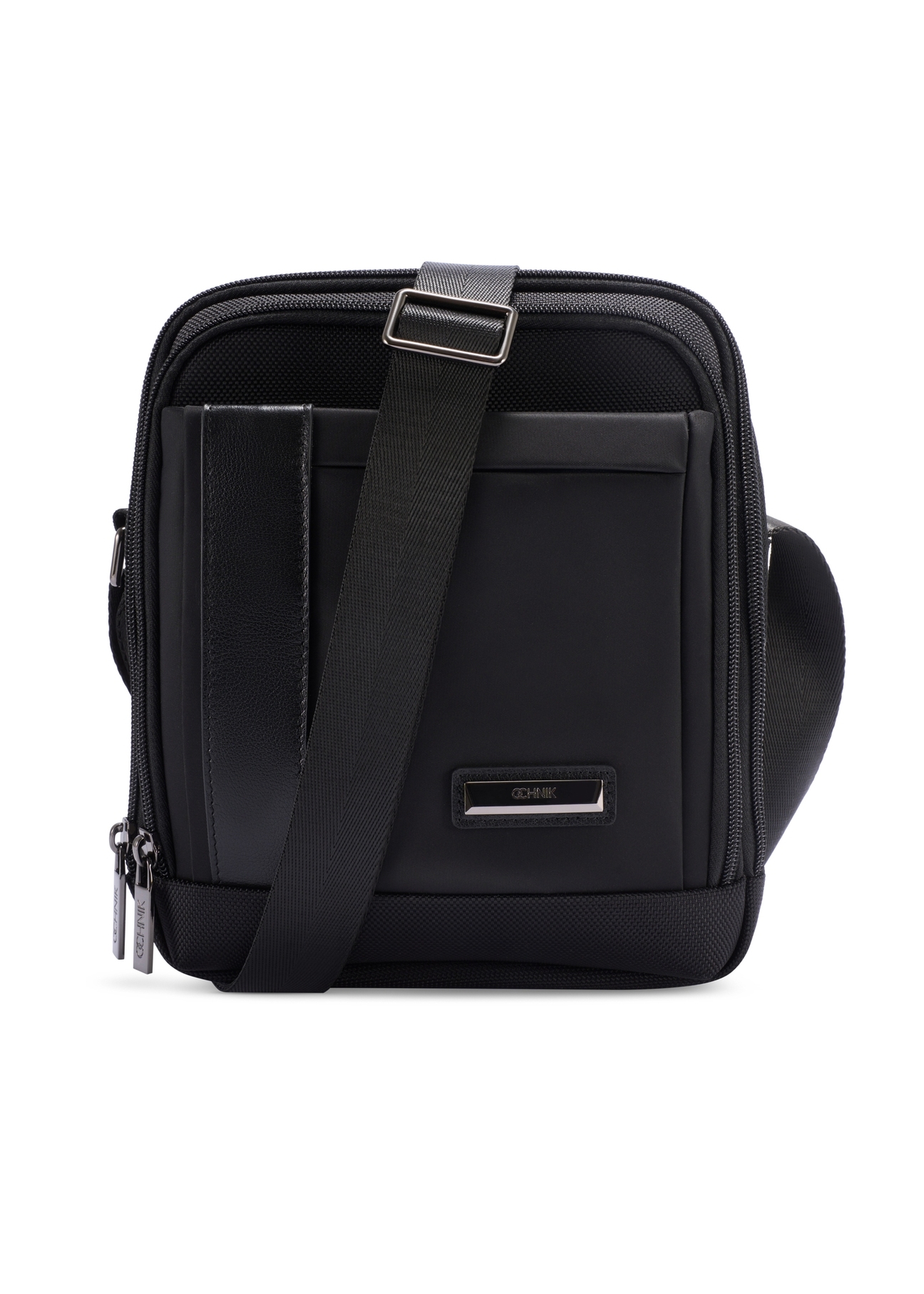 Black men's bag TORMN-0404-99(W26), product view from the front on a white background.