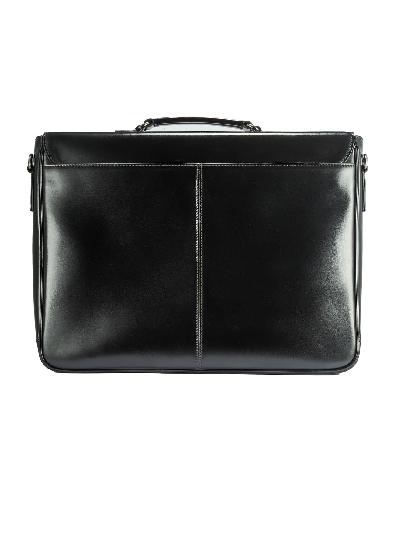 Black leather men's briefcase TORMS-0467-99(Z25) - product view from the back on a white background.
