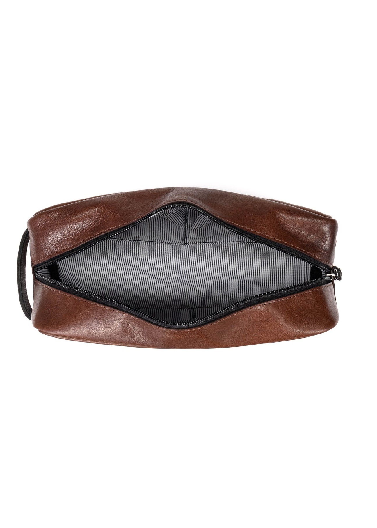 Men's brown leather cosmetic bag TORMS-0106-1H(W26), product view inside on white background.
