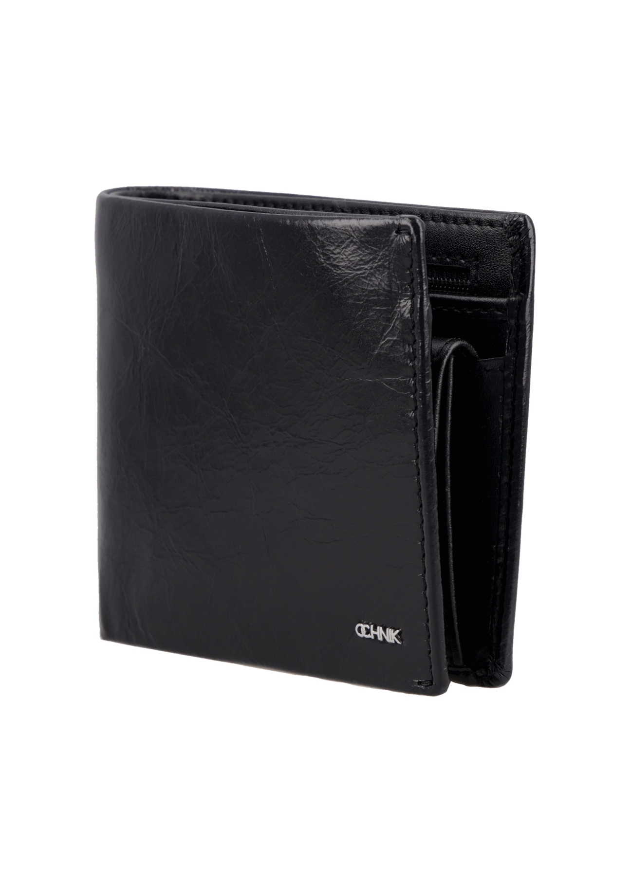 Black leather men’s wallet PORMS-0738-99(Z26), product shown at an angle against a white background.