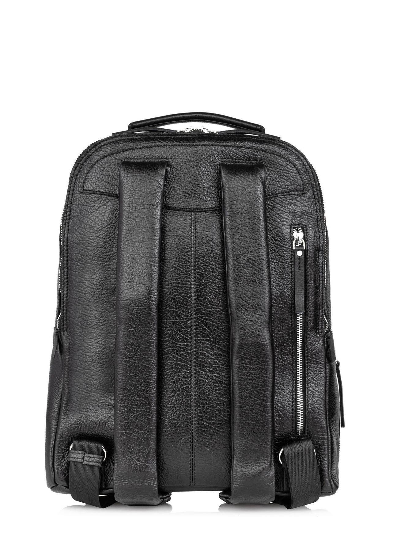 Large black leather men's backpack PLCMS-0019A-99(Z25) - product view from the back on a white background.