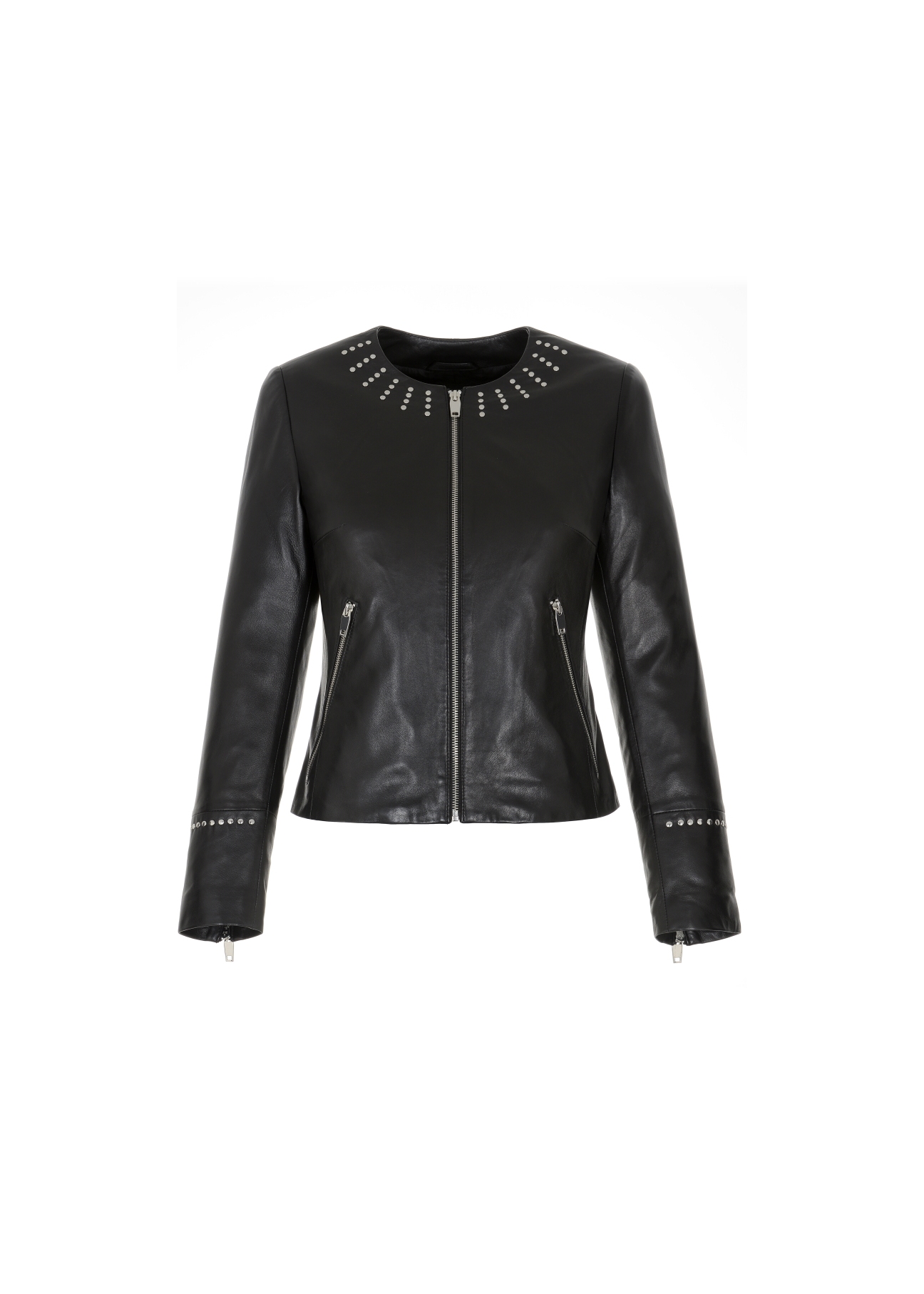 Women's leather jacket with rhinestones KURDS-0356-5339(W22)-04
