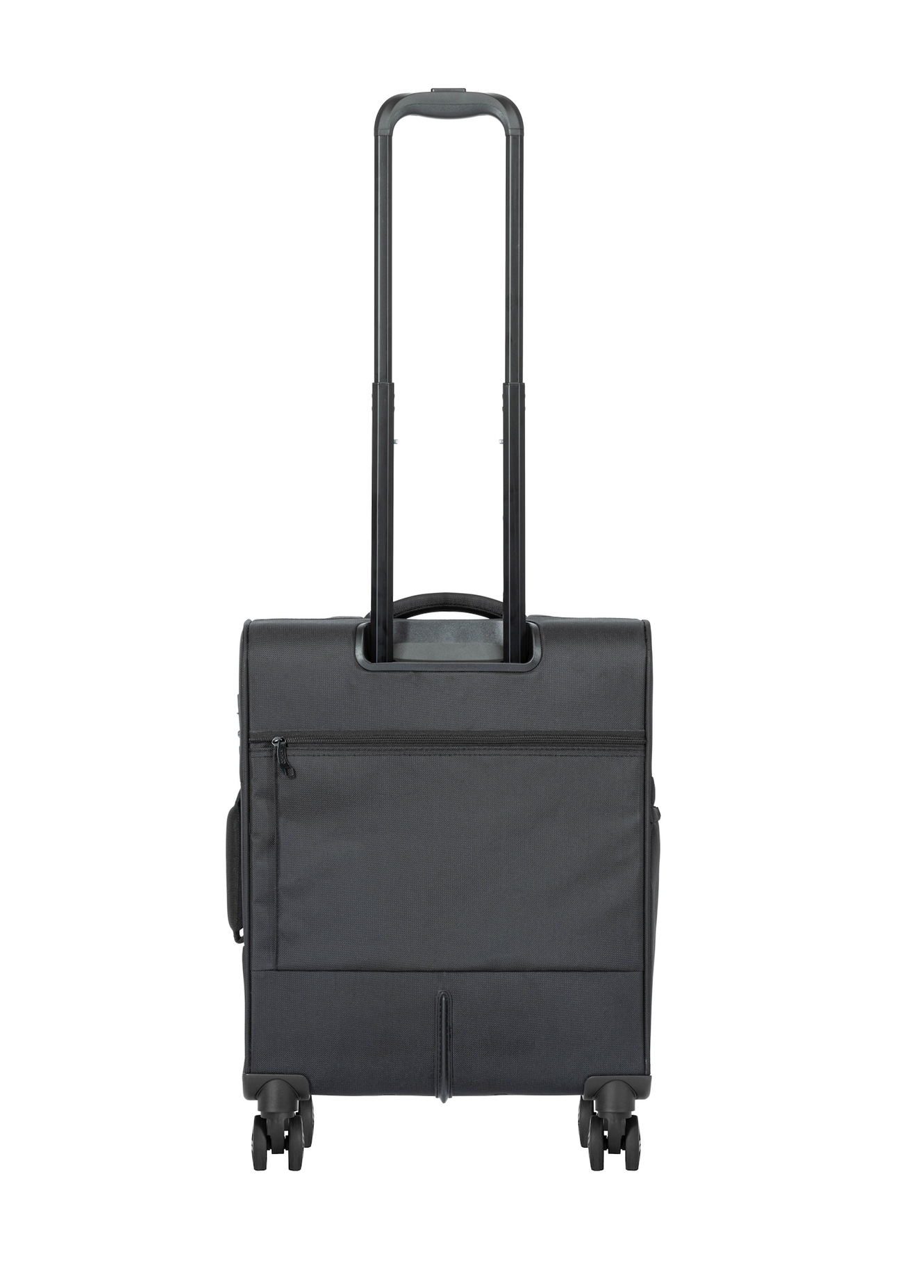 Small suitcase on wheels WALNY-0048-99-19(W26), product view from the back on a white background.