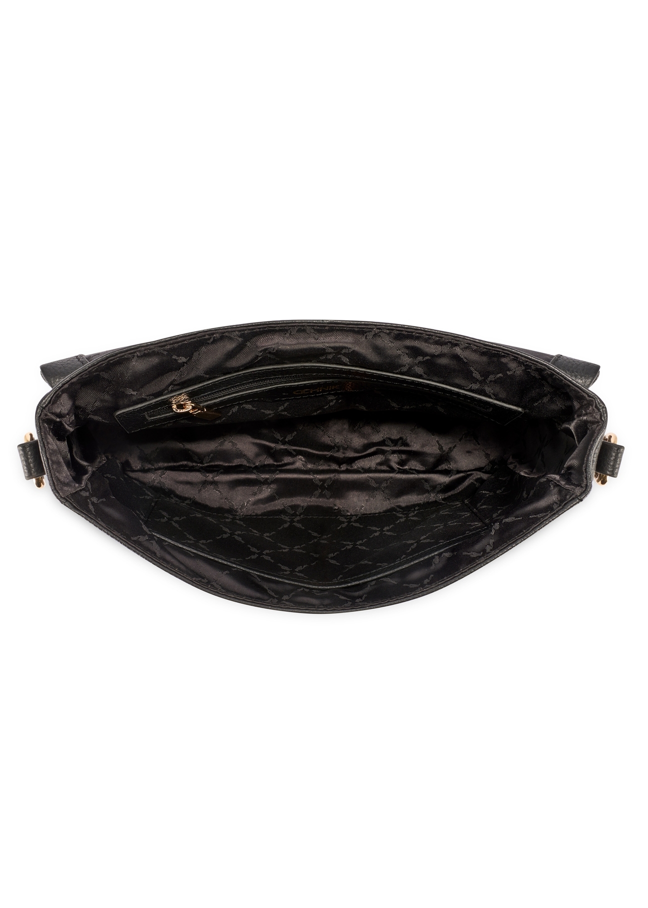 Black leather messenger bag TORES-1266-9I(W26) - product view from above, on white background.