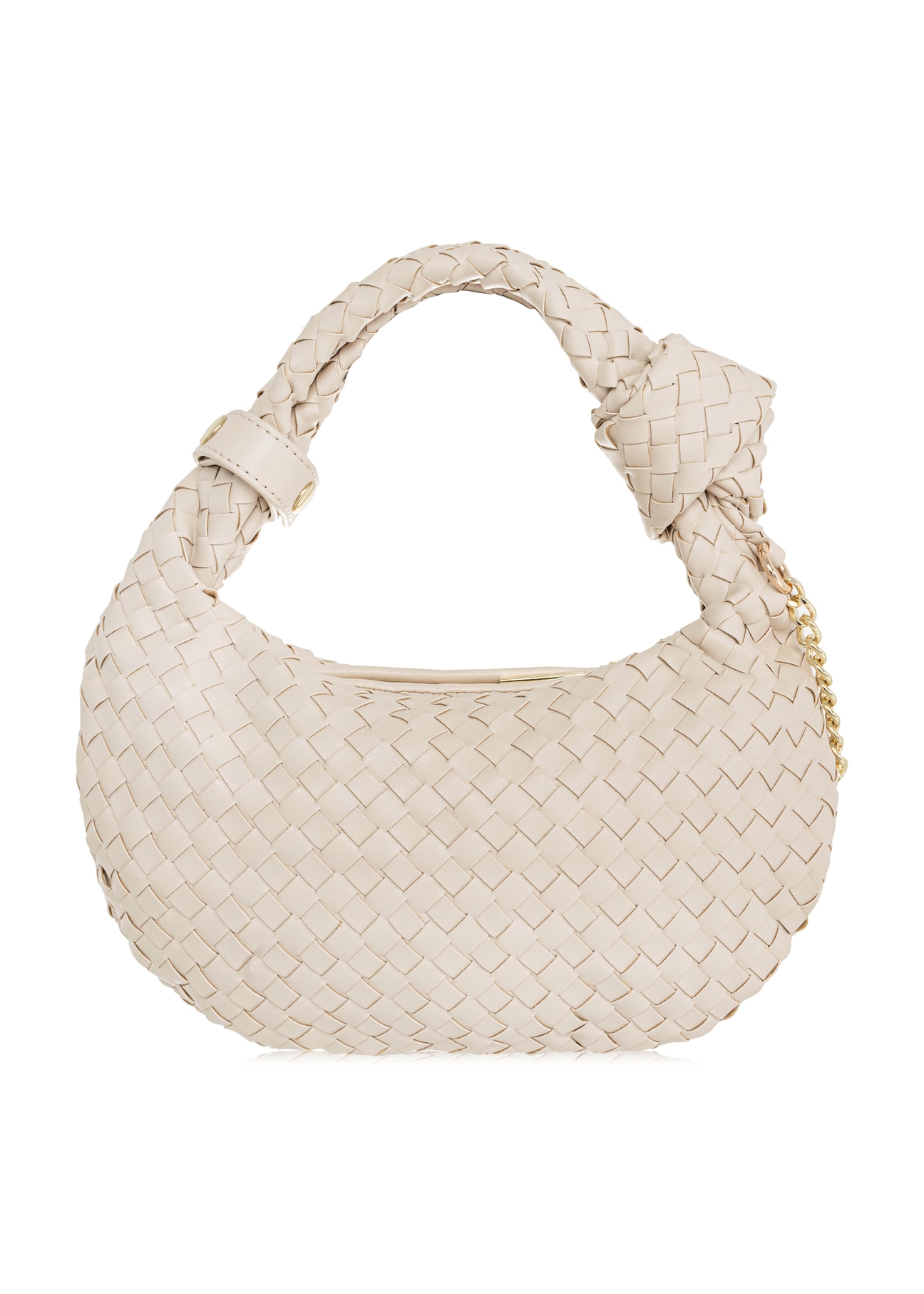 Braided cream hobo style bag TOREC-1007-12(W25) - back view on white background.
