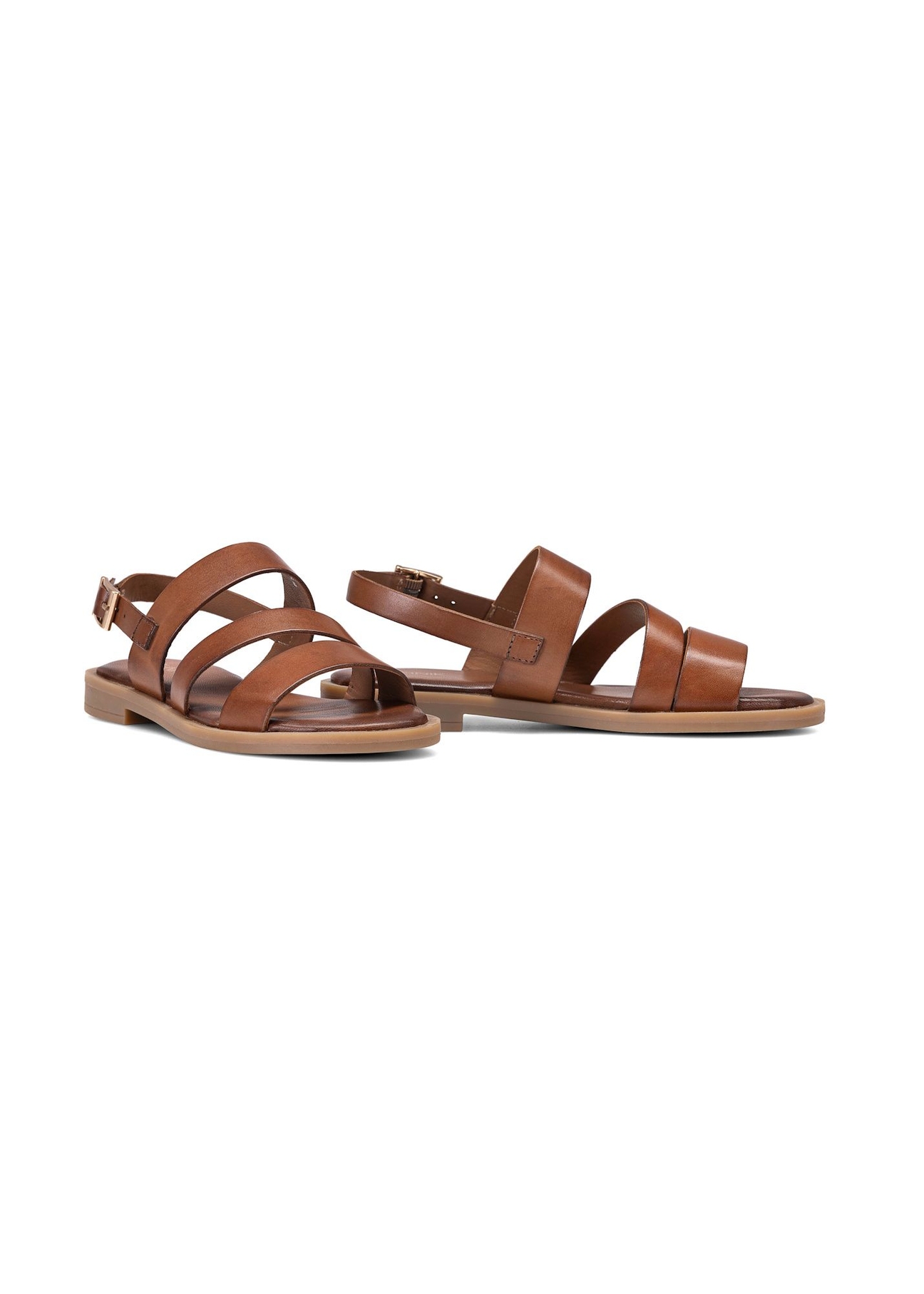 Women's leather sandals in cognac color BUTYD-1152-1F(W26), diagonal product view on a white background.