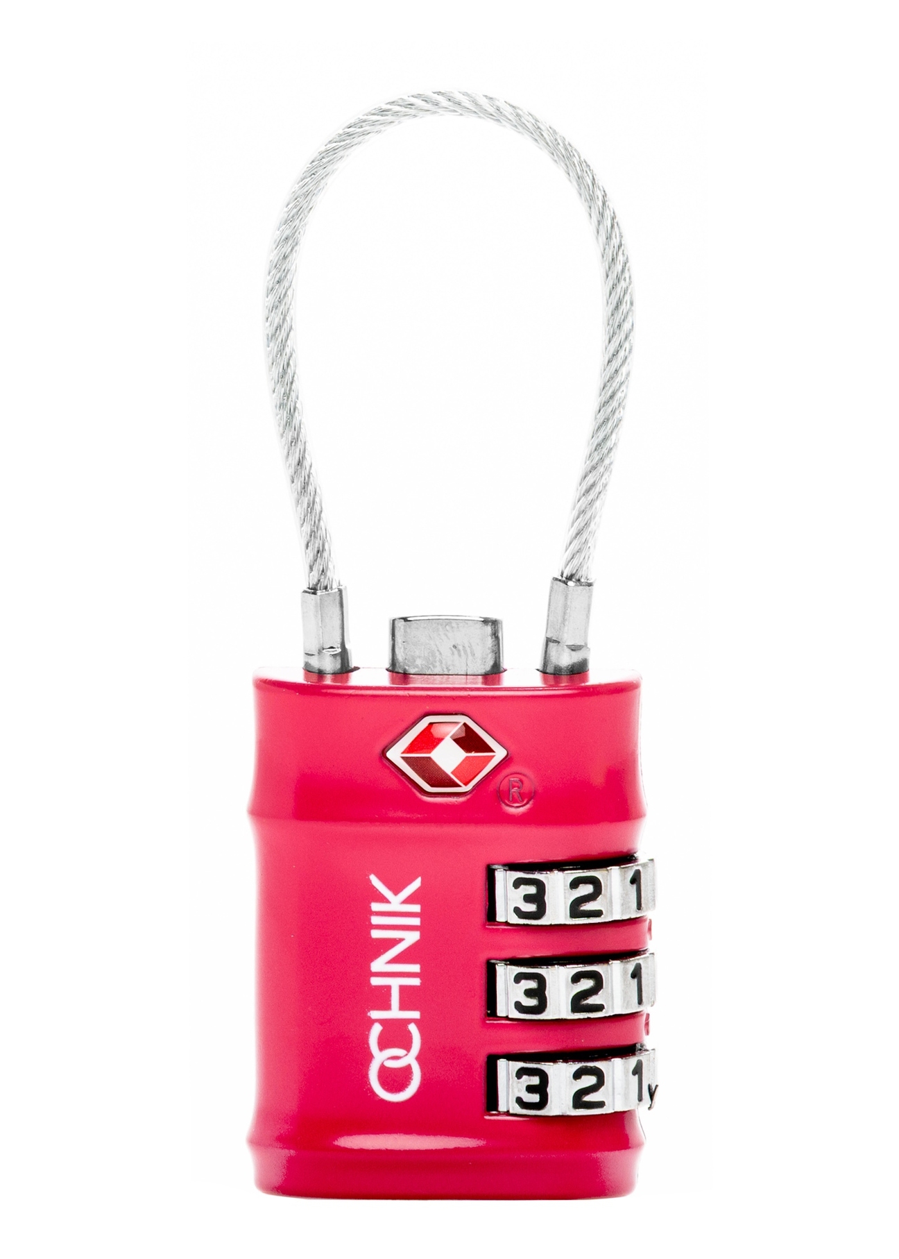 Fuchsia TSA combination padlock AW-015-0007-5E(W26), front product view on white background.