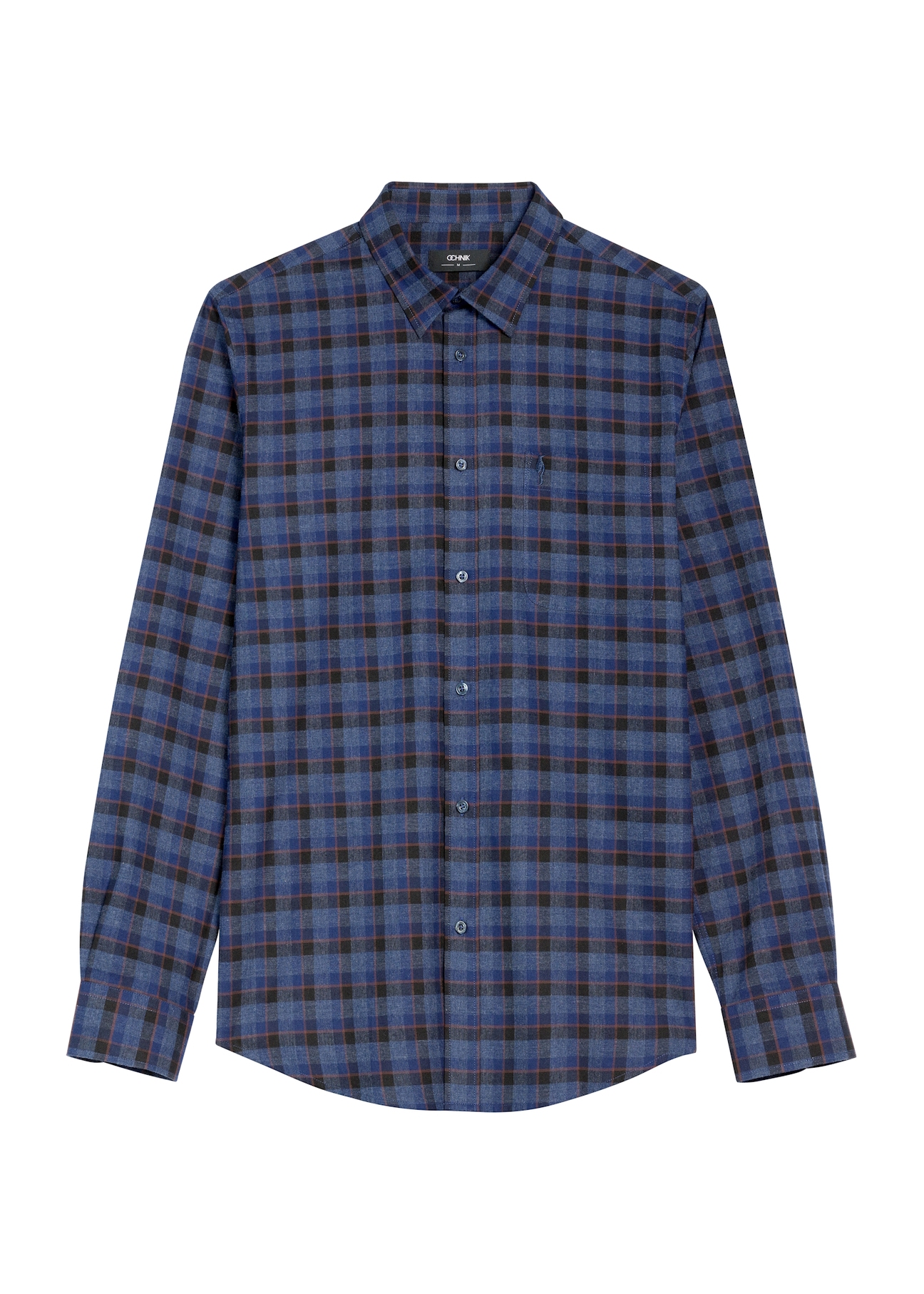 Navy blue men's checked shirt KOSMT-0333-68(Z25), front product view on white background.
