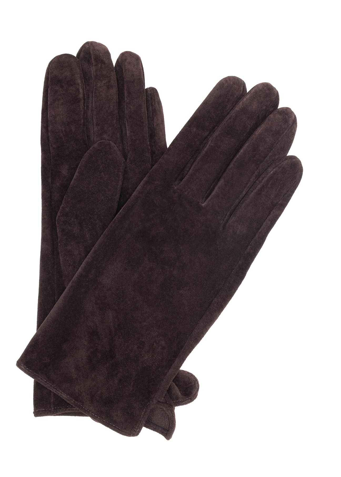 Brown suede women's gloves REKDS-0099-89(Z25) - front product view on white background.