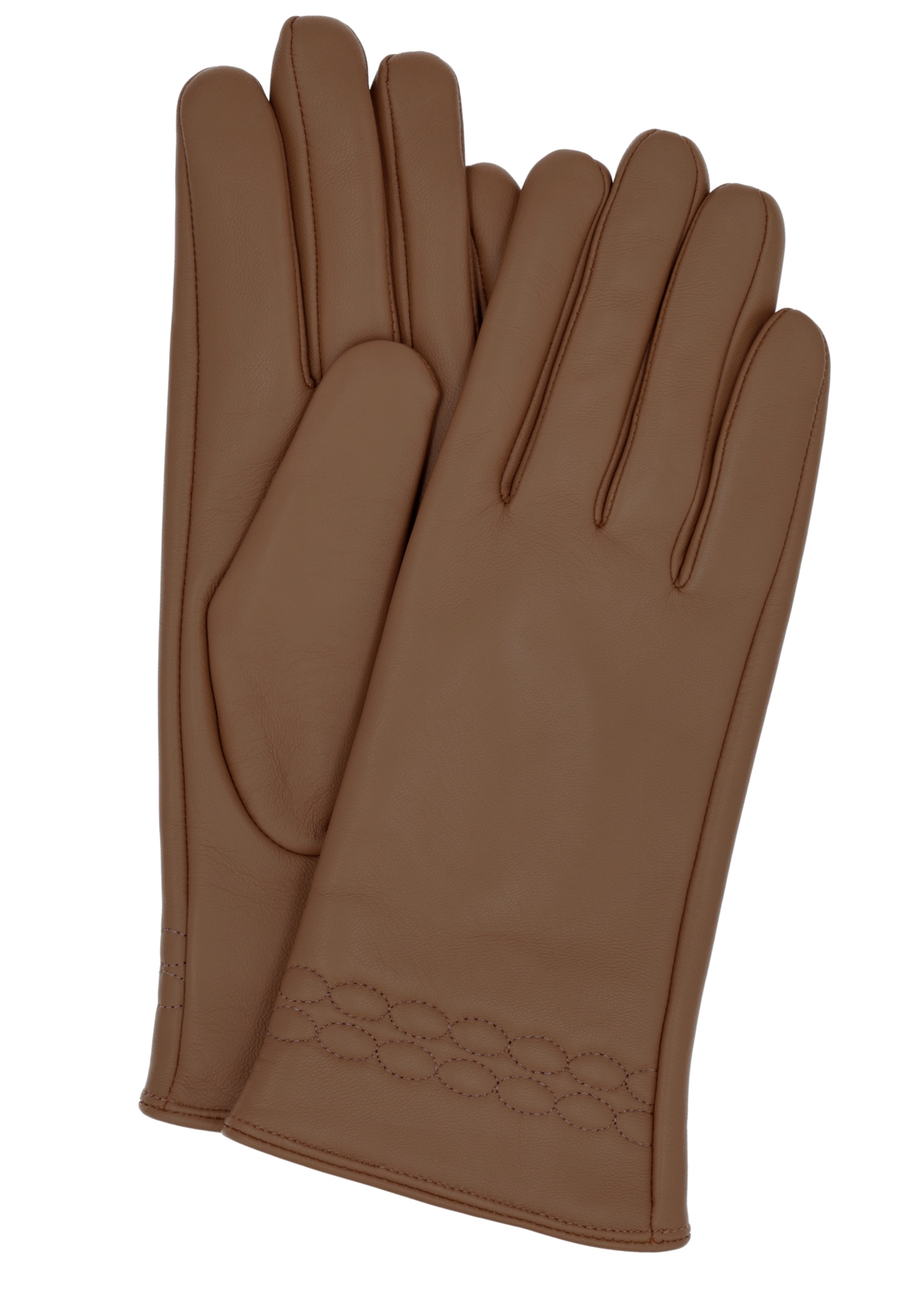 Beige women's leather gloves REKDS-0024-1B(Z26) - product view from above, on a white background.