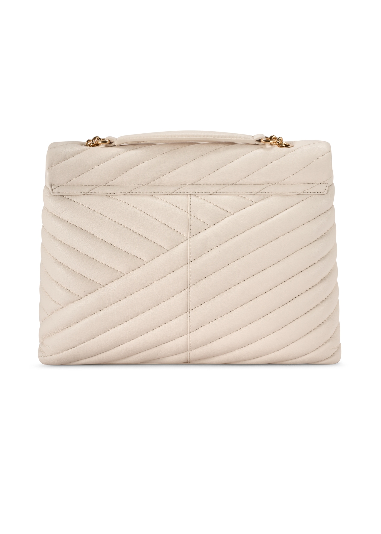Cream leather women's handbag with quilting TORES-1286-0B(W26) - product view from the back, on a white background.