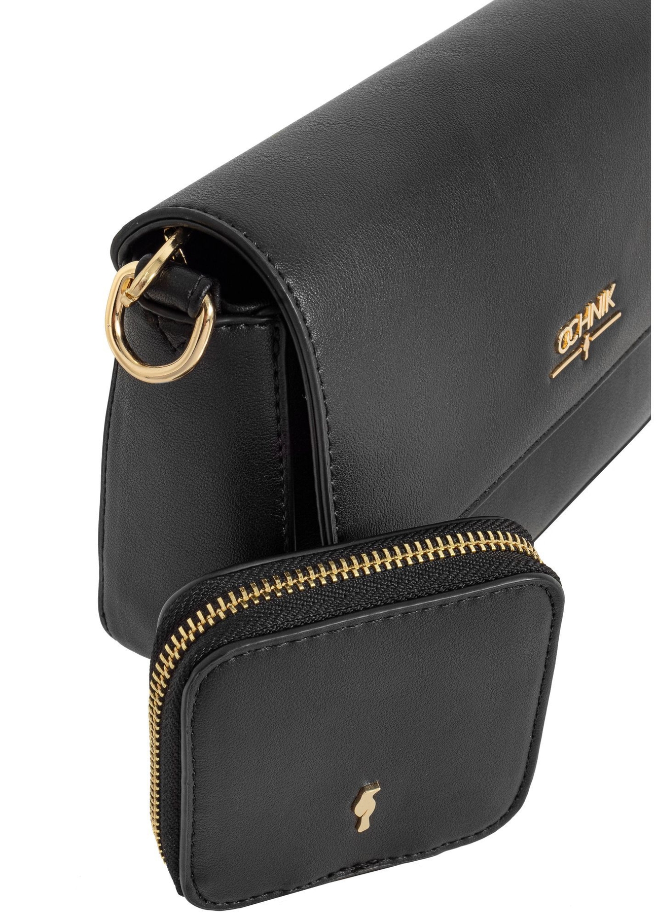 Black women's messenger bag with chain TOREC-0767C-99(Z25) - close-up of details on white background.