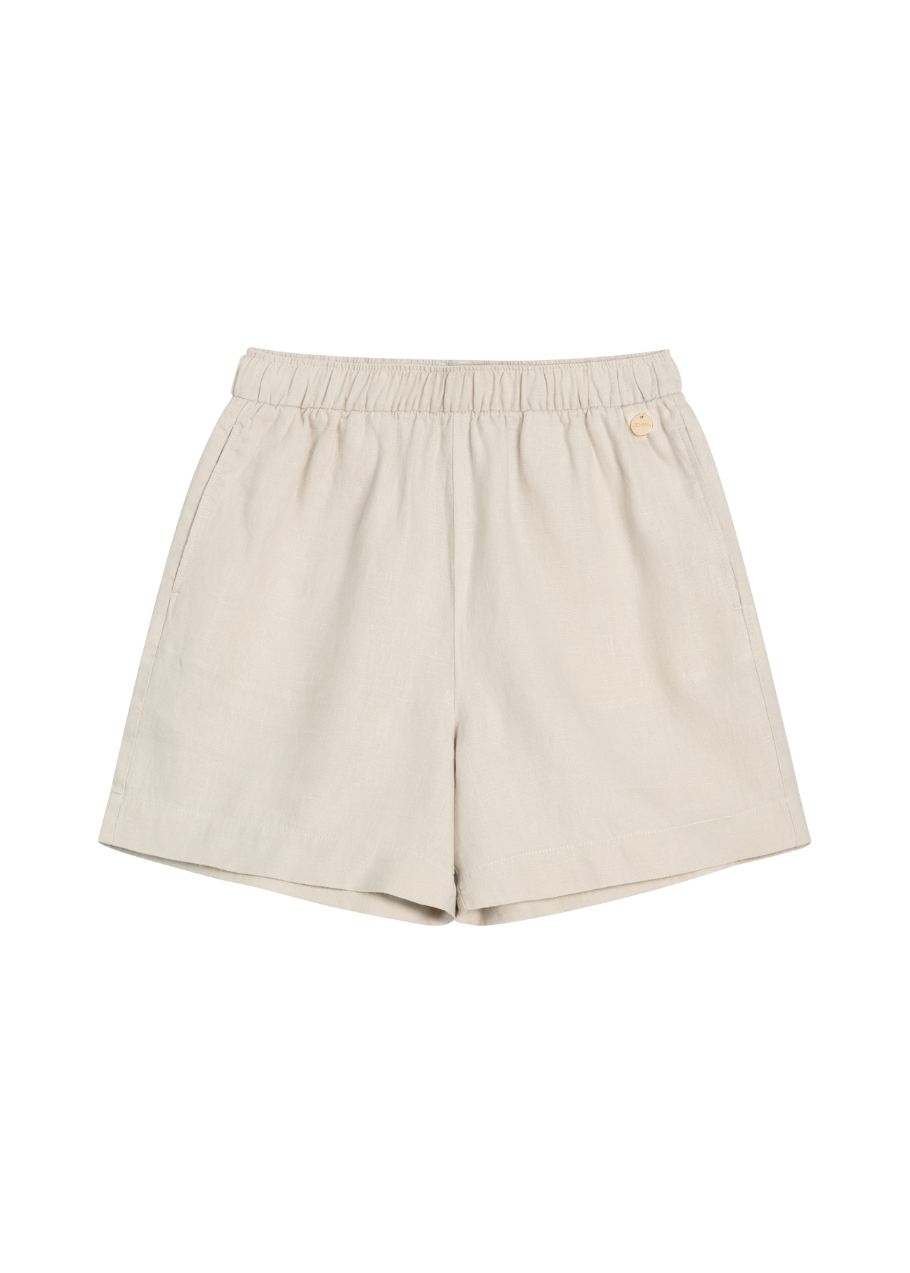 Women's light beige linen shorts SZODT-0019-1A(W26), front product view on a white background.