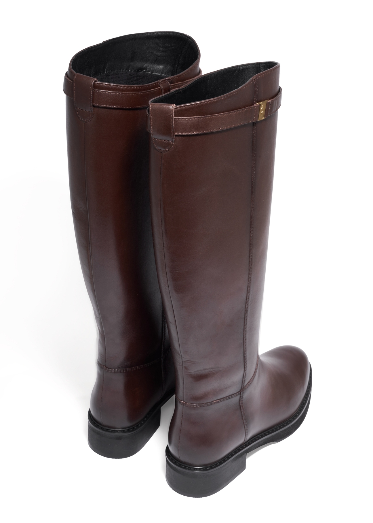 Dark brown leather women's boots BUTYD-1285-1I(Z26), product view from the back on a white background.
