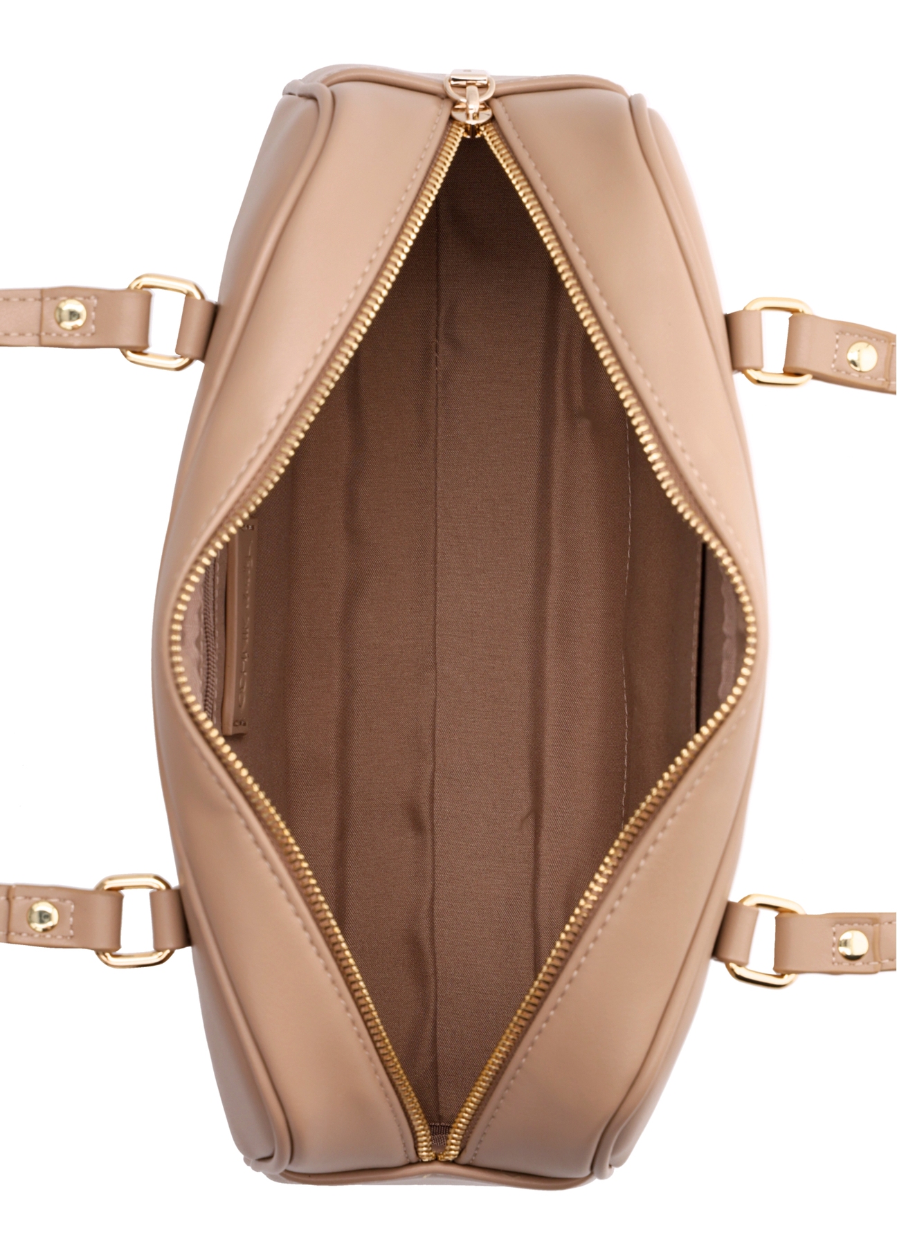 Dark beige shoulder bag TOREC-1233-1K(Z26), product view from the inside on a white background.