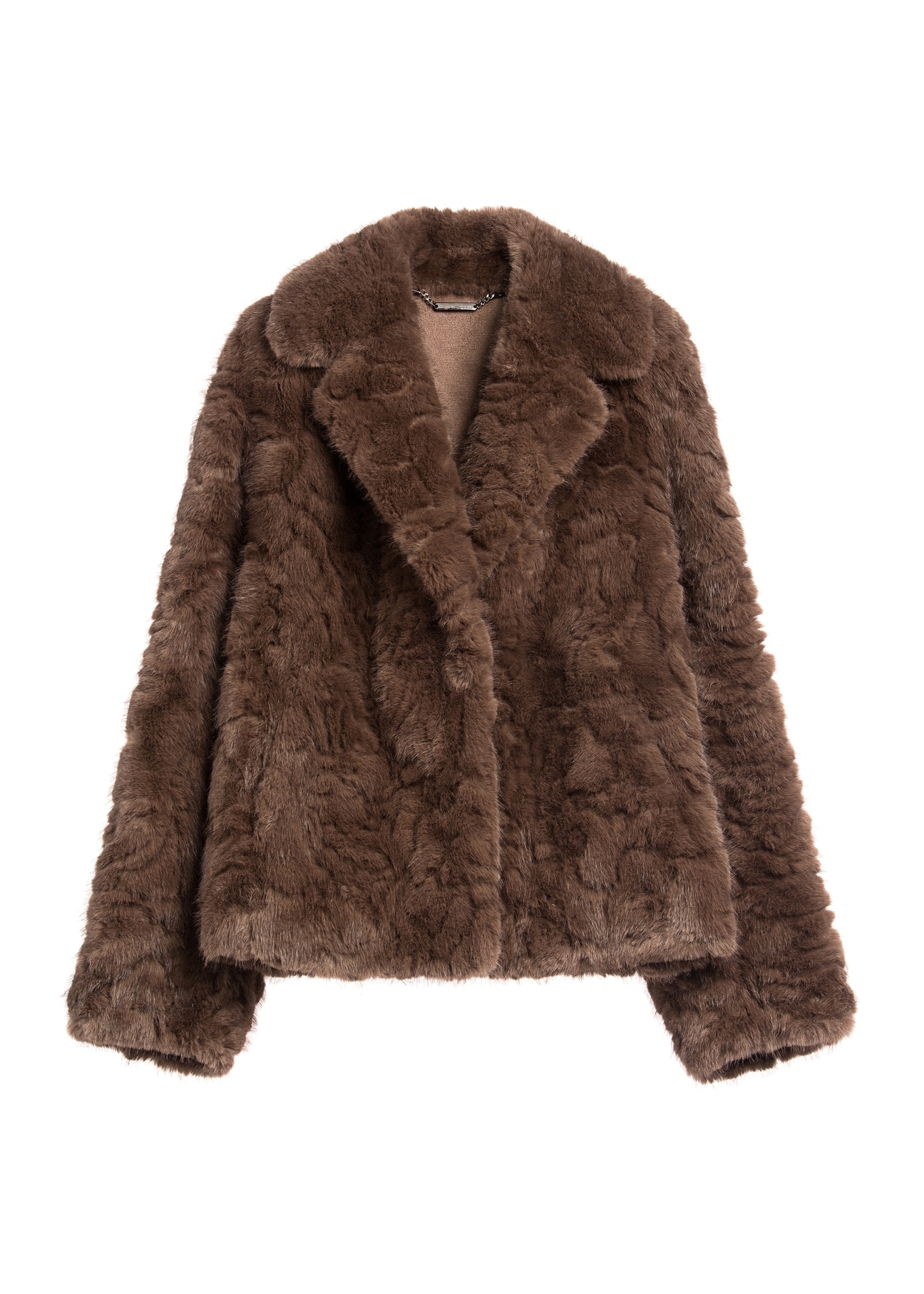 Brown short women's fur coat FUTDP-0058-1H(Z26), front product view on white background.