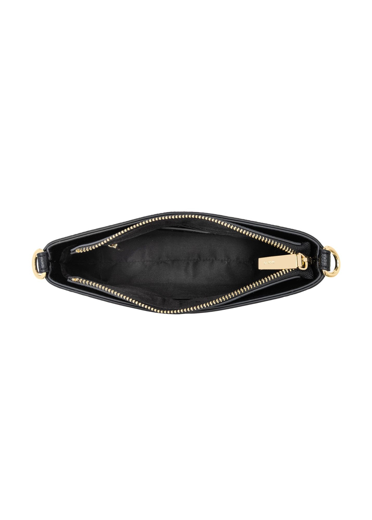 Black women's handbag with monogram TOREC-1159-9P(W26) - product view from above on a white background.