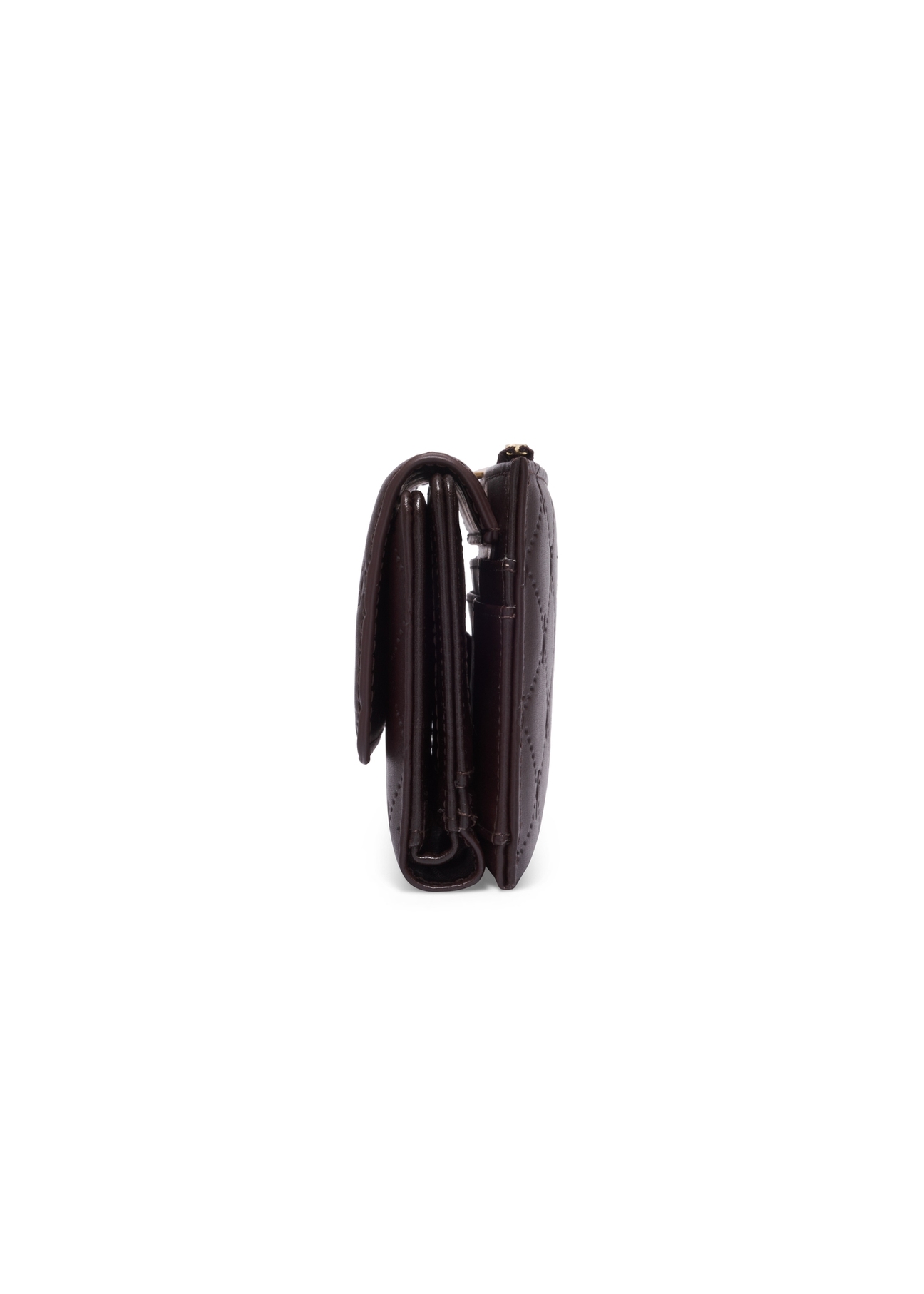 Large brown women's wallet with monogram POREC-0347A-1I(Z26), side product view on white background.