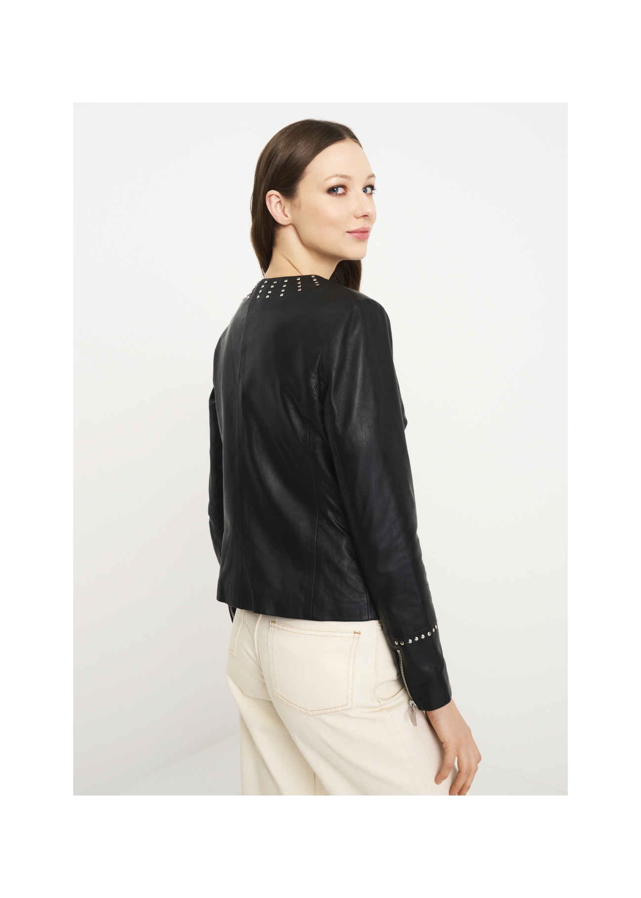 Women's leather jacket with rhinestones KURDS-0356-5339(W22)-06
