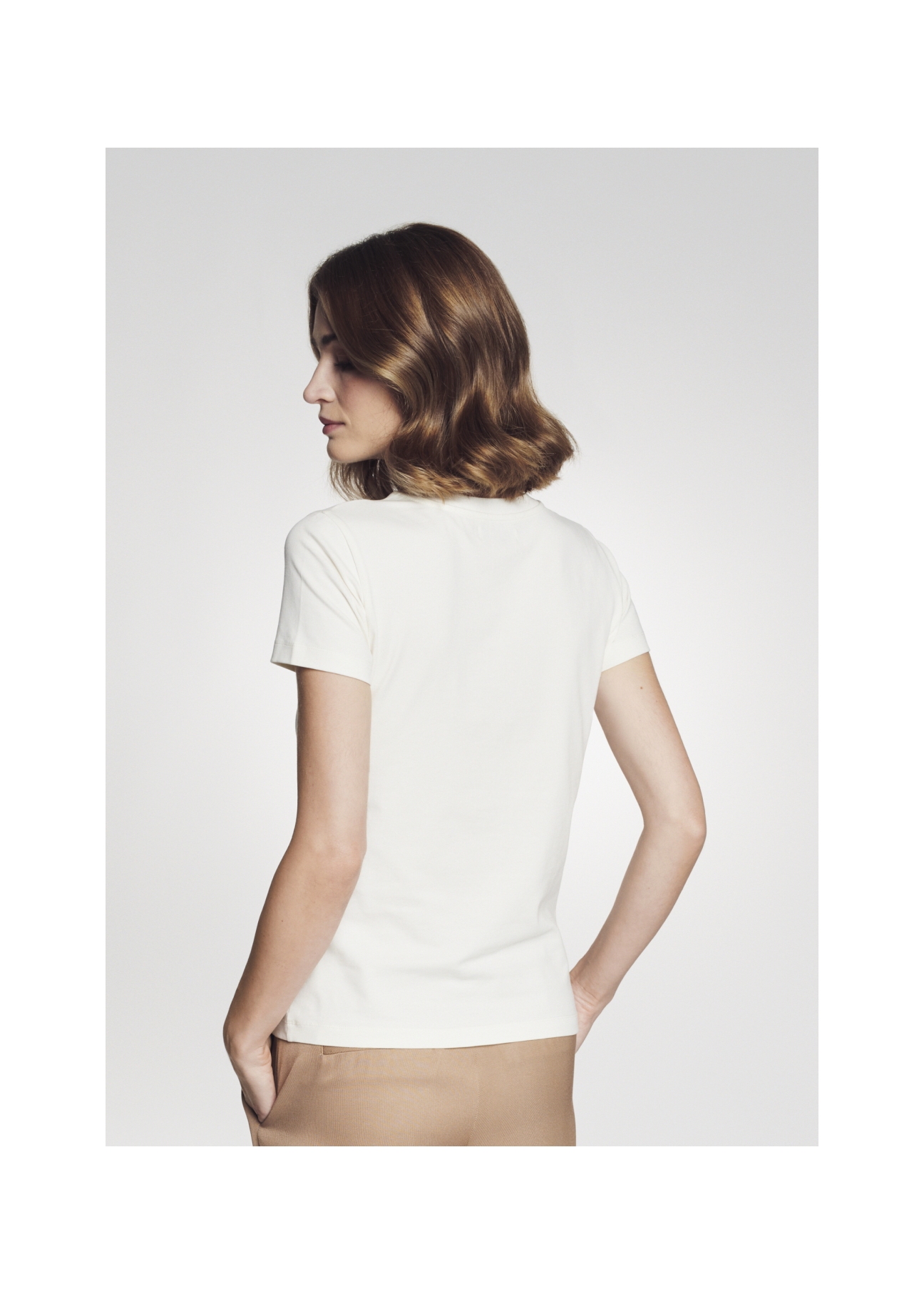Women's cream cotton T-shirt TSHDT-0079-11(Z21)-04