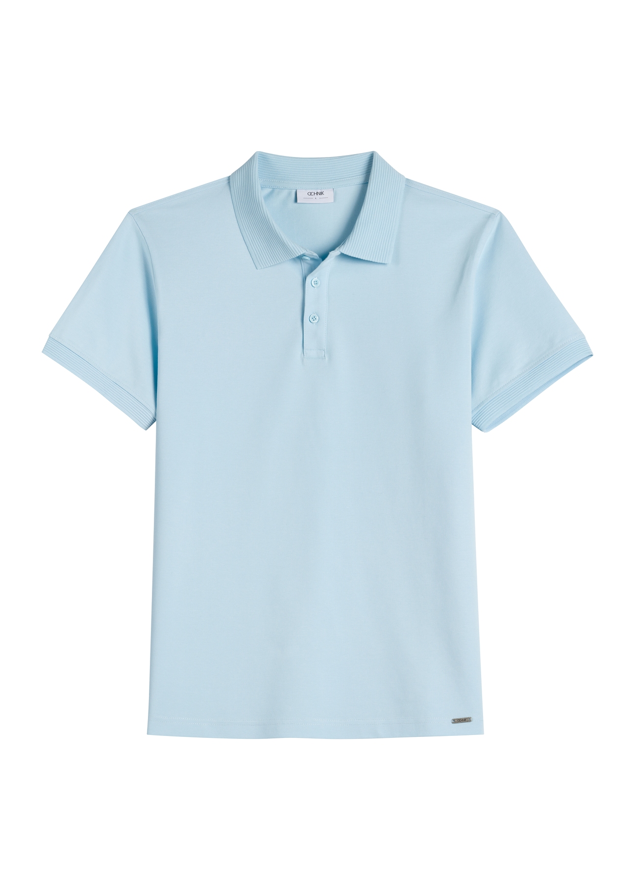 Blue men's polo shirt POLMT-0089-7A(W26), front product view on white background.