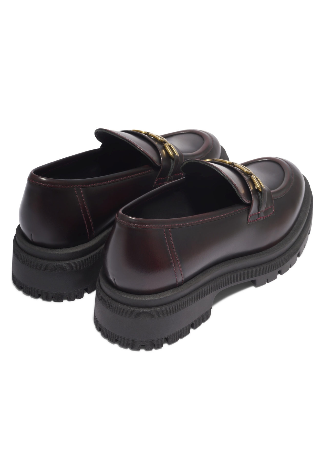Women's burgundy leather loafers BUTYD-1190-4E(Z26), rear view on a white background.