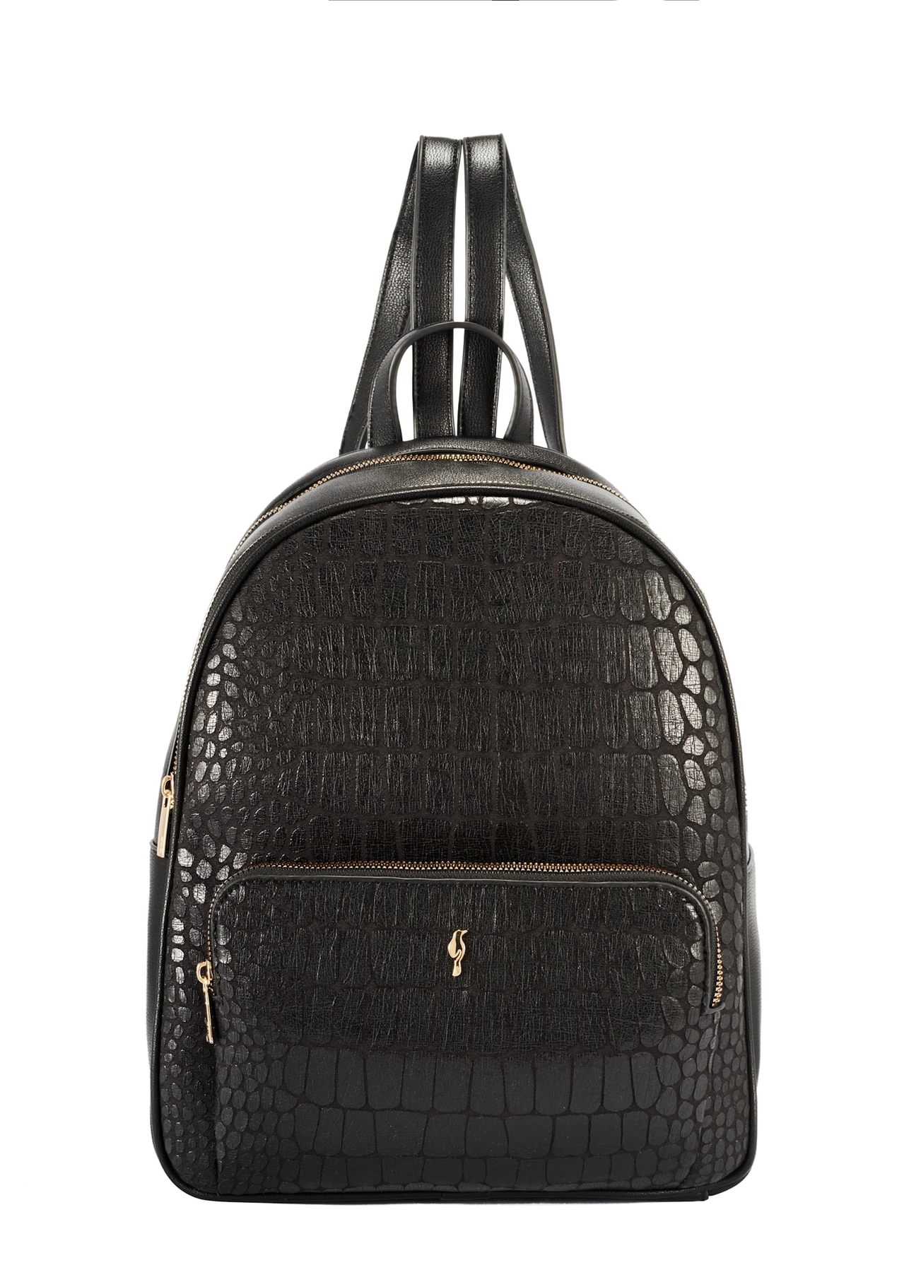 Black women's croco-style backpack TOREC-0725A-97(Z25), product view from the front on a white background.
